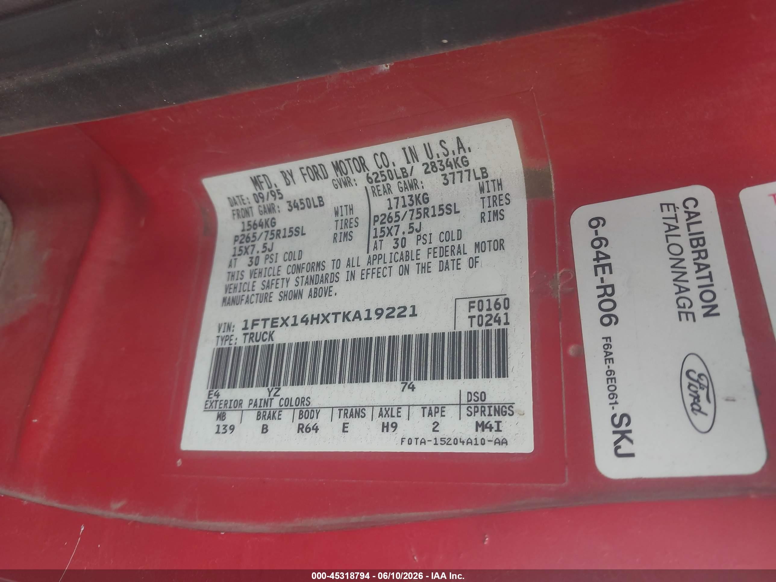 1996 Ford F150 Red vin: 1FTEX14HXTKA19221