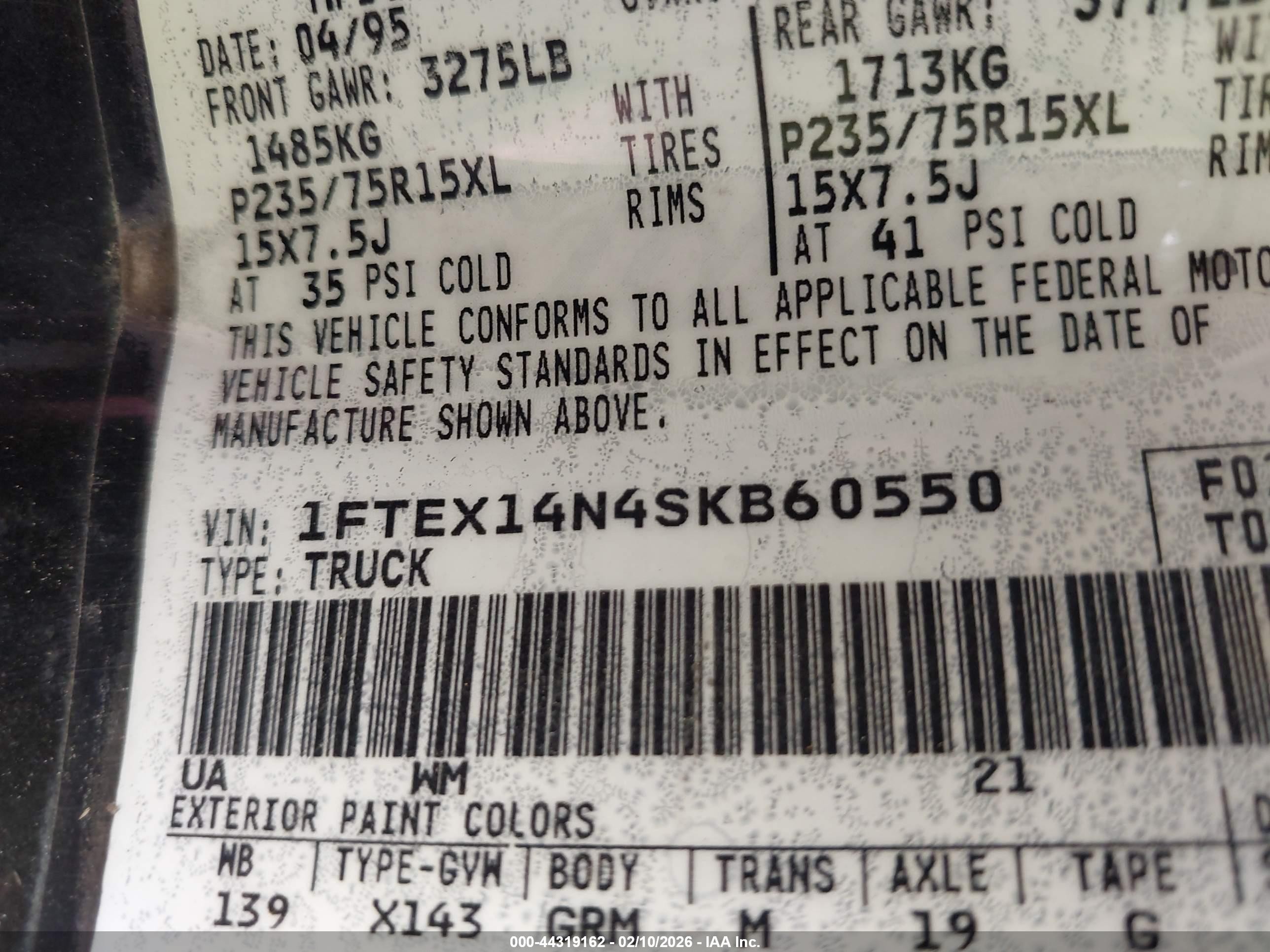 1995 Ford F150   Черный vin: 1FTEX14N4SKB60550