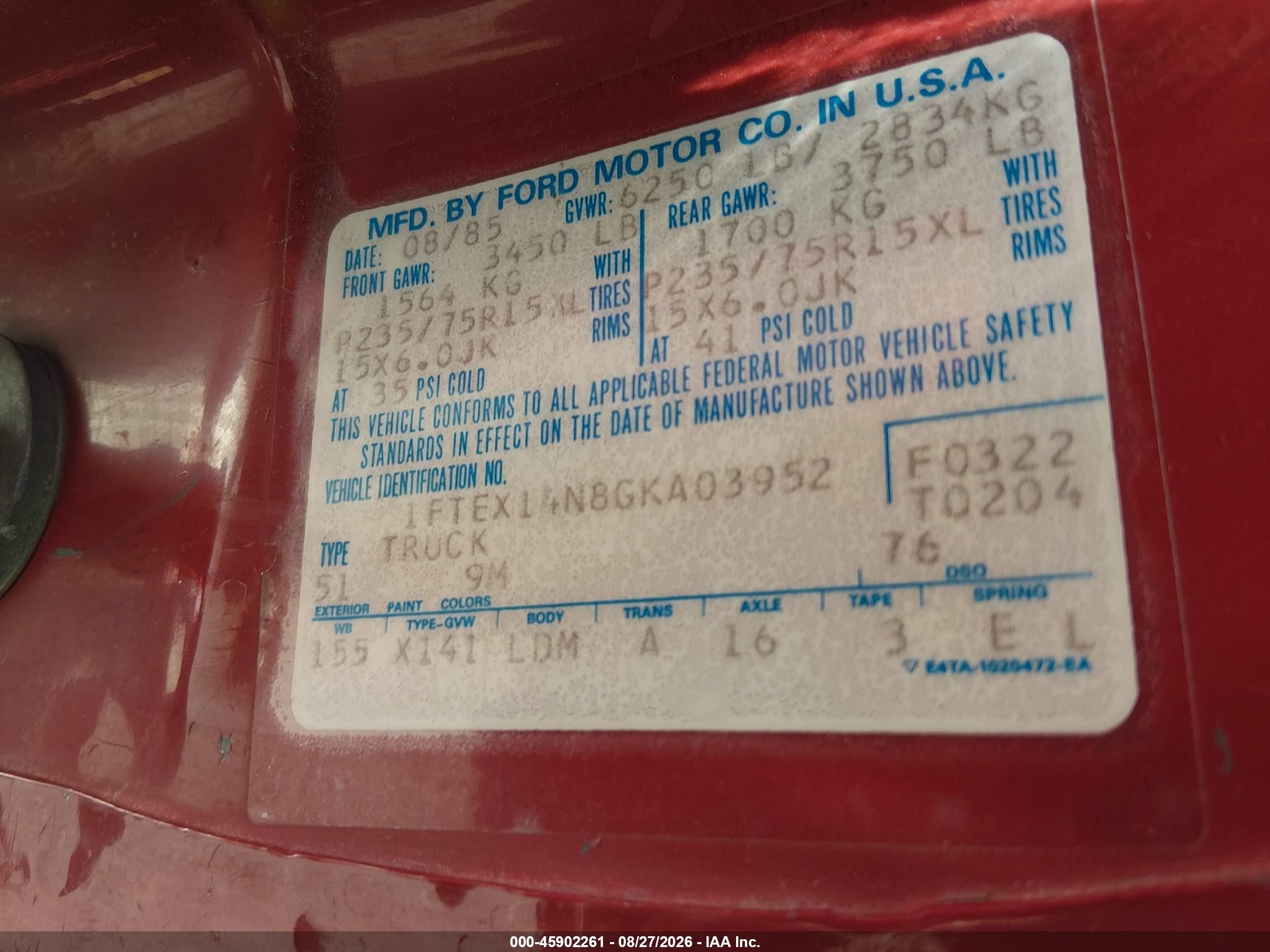 1986 Ford F150   Red vin: 1FTEX14N8GKA03952