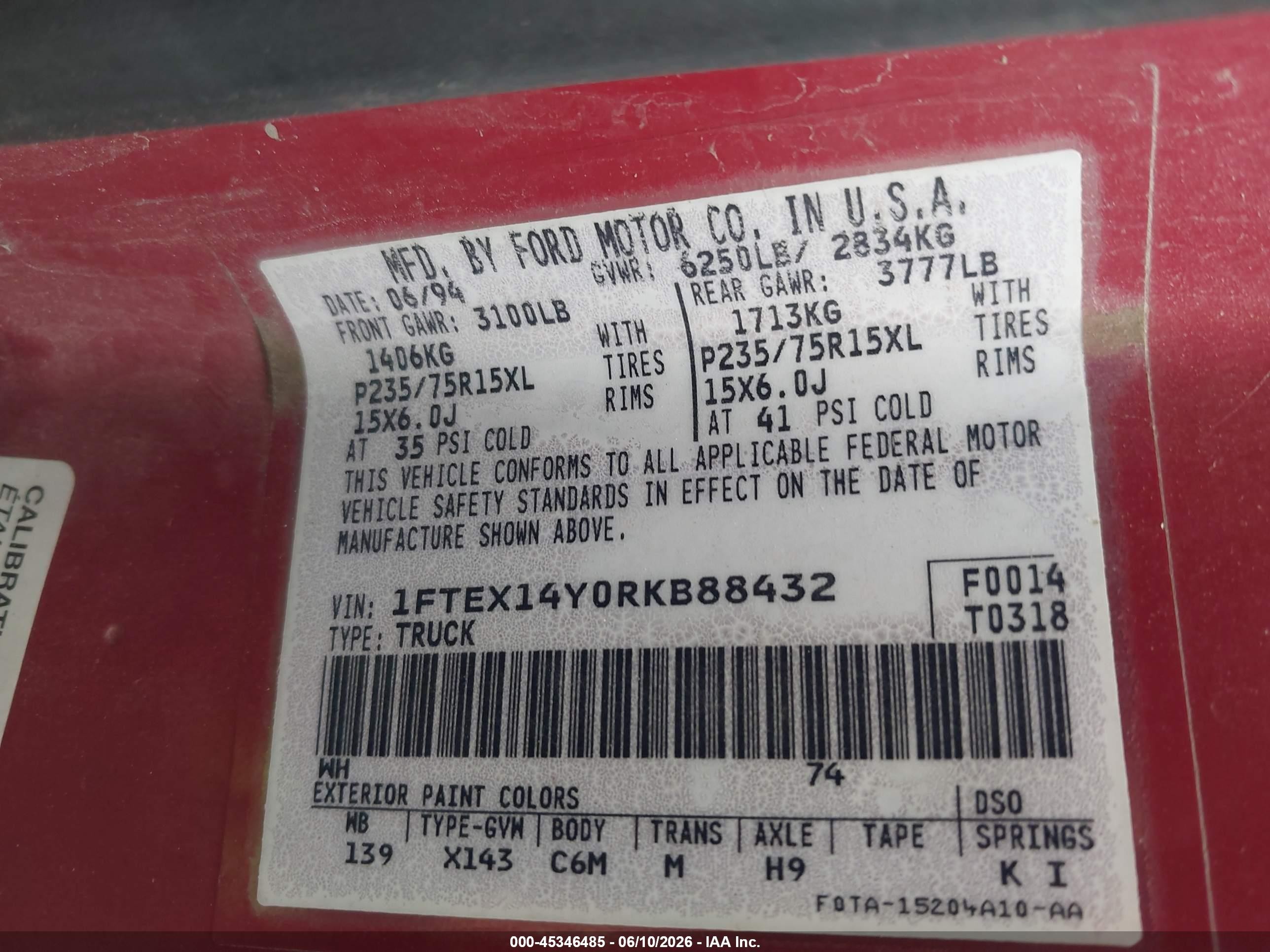 1994 Ford F150   Red vin: 1FTEX14Y0RKB88432
