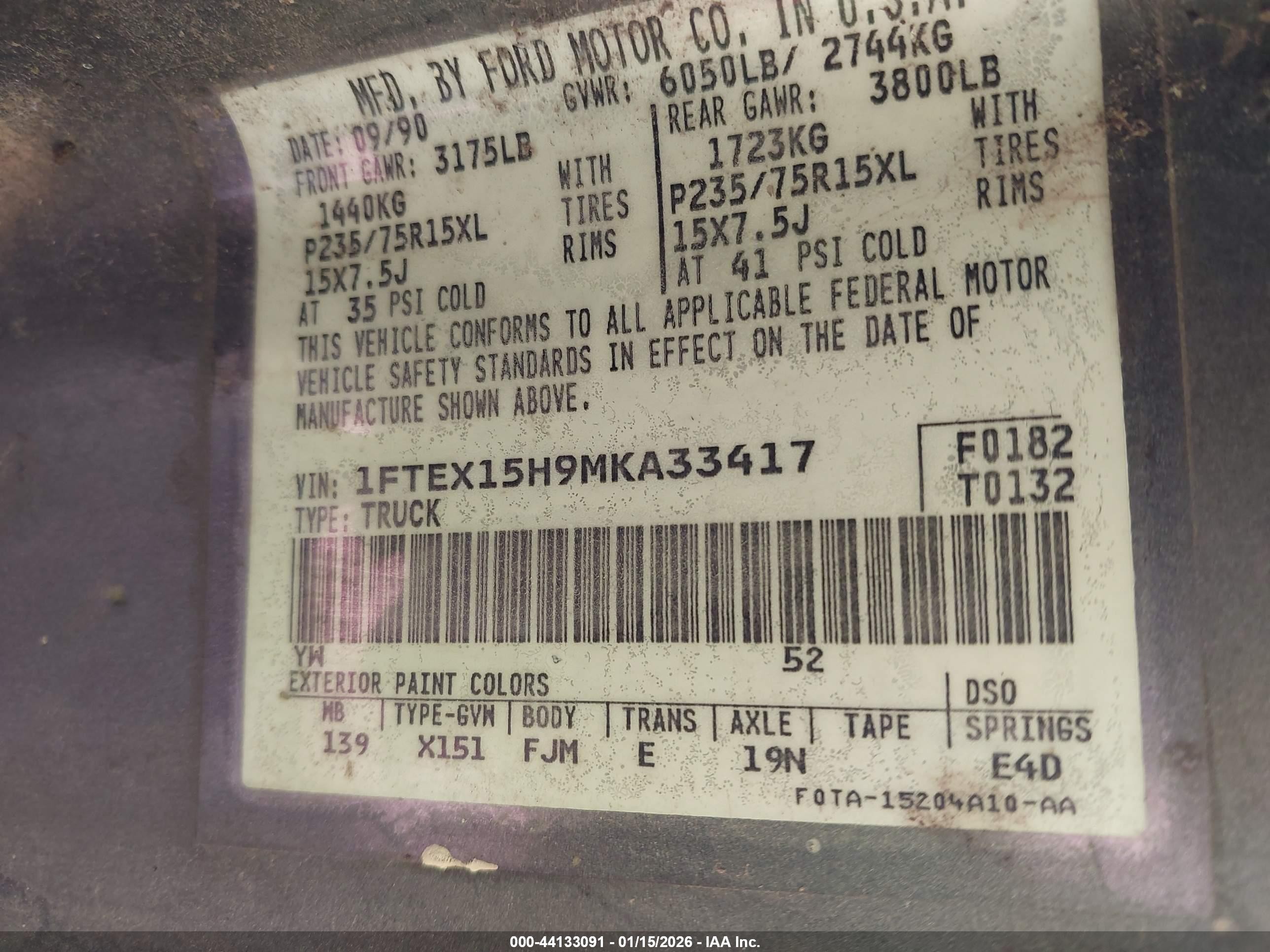 1991 Ford F150   Gray vin: 1FTEX15H9MKA33417