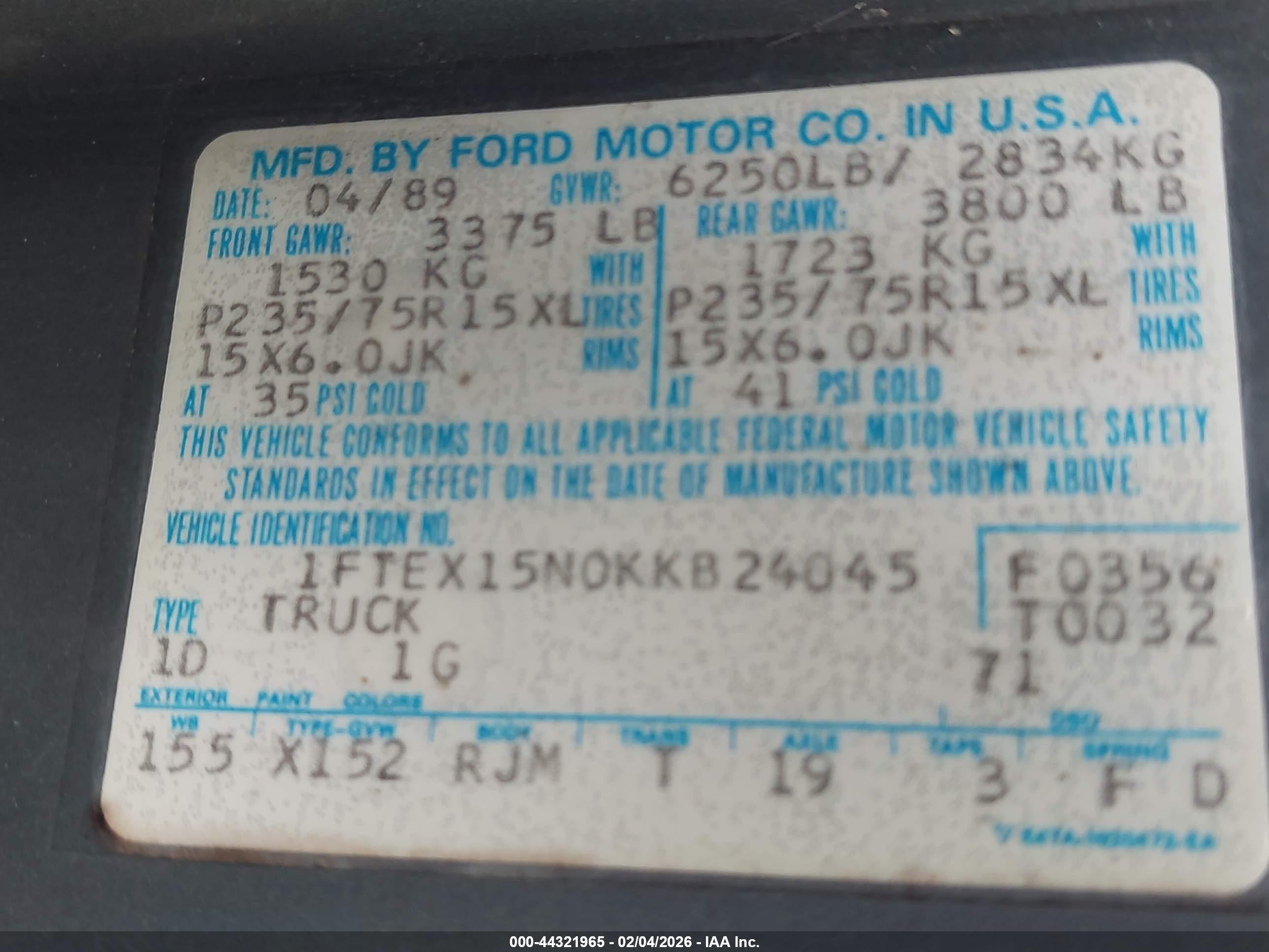 1989 Ford F150   Gray vin: 1FTEX15N0KKB24045