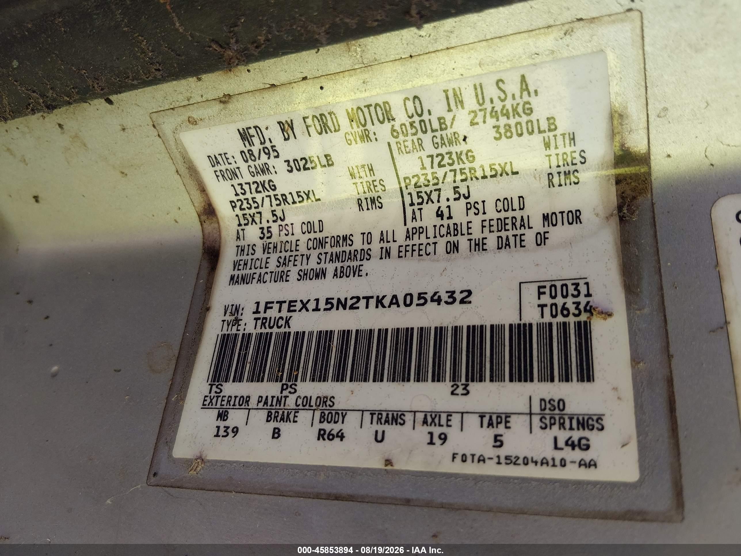 1996 Ford F150   Серебряный vin: 1FTEX15N2TKA05432