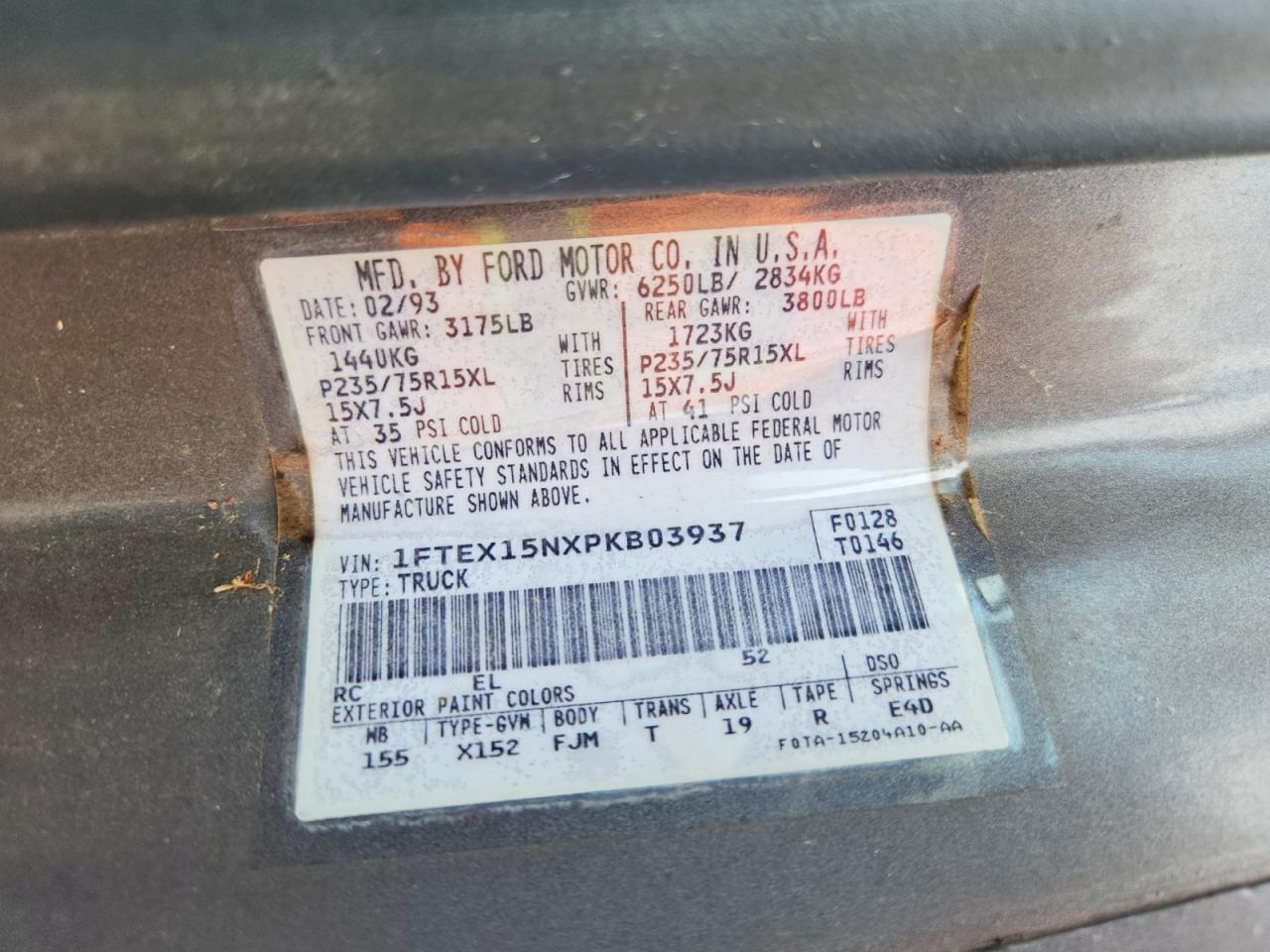 1993 Ford F150 Gray vin: 1FTEX15NXPKB03937