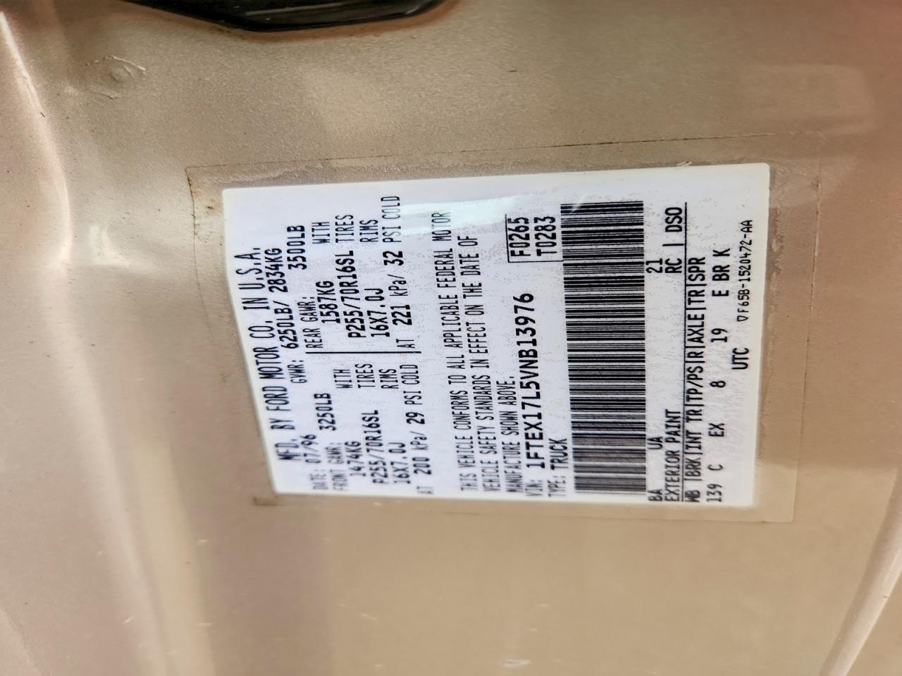 1997 Ford F150 Tan vin: 1FTEX17L5VNB13976