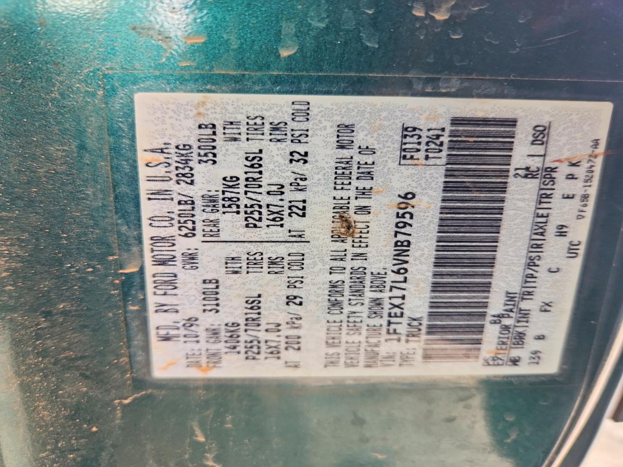 1997 Ford F150 Green vin: 1FTEX17L6VNB79596
