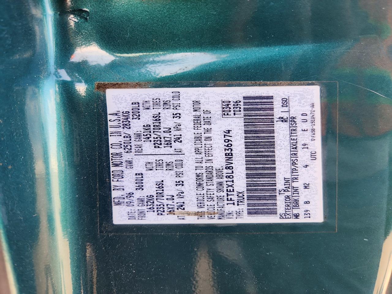 1997 Ford F150 Green vin: 1FTEX18L8VNB36974