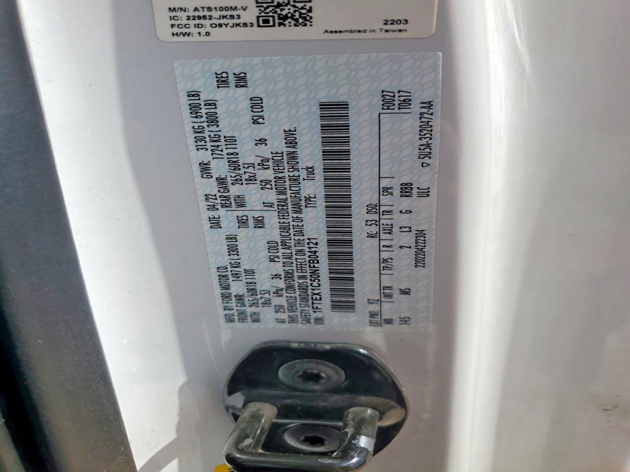 2022 Ford F150 Super Cab White vin: 1FTEX1C50NFB04121
