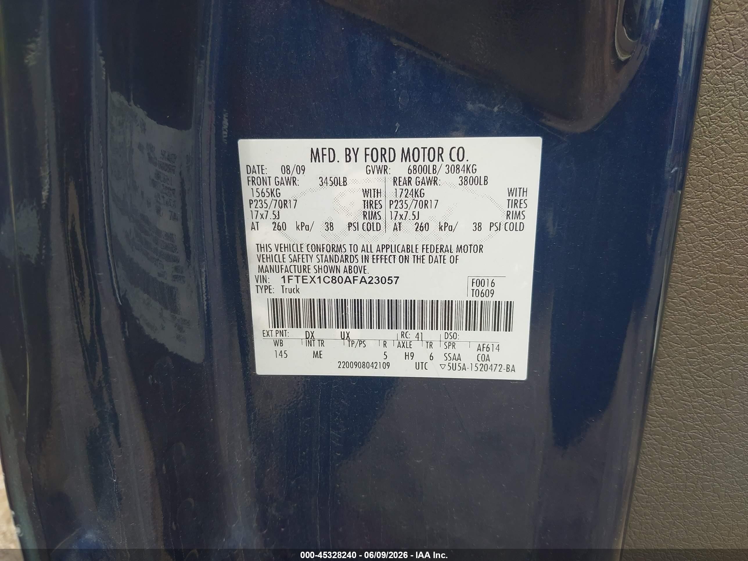 2010 Ford F-150 Xlt Blue vin: 1FTEX1C80AFA23057