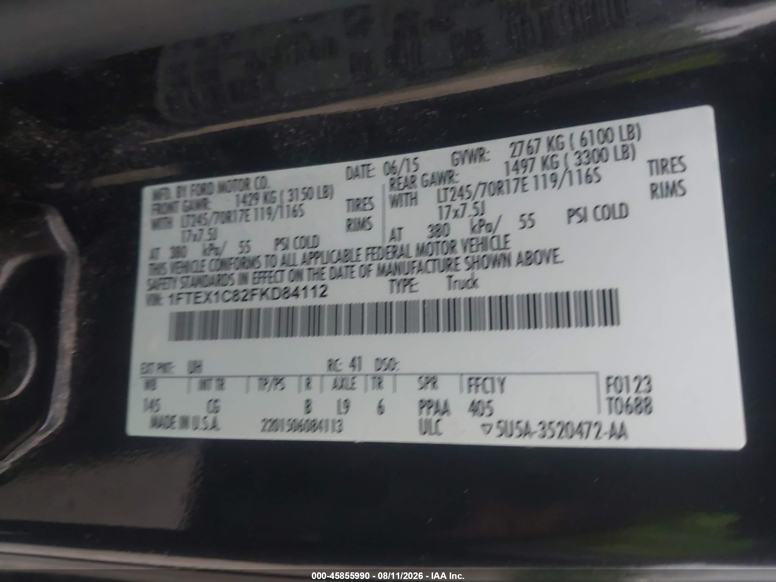 2015 Ford F-150 Xl Black vin: 1FTEX1C82FKD84112