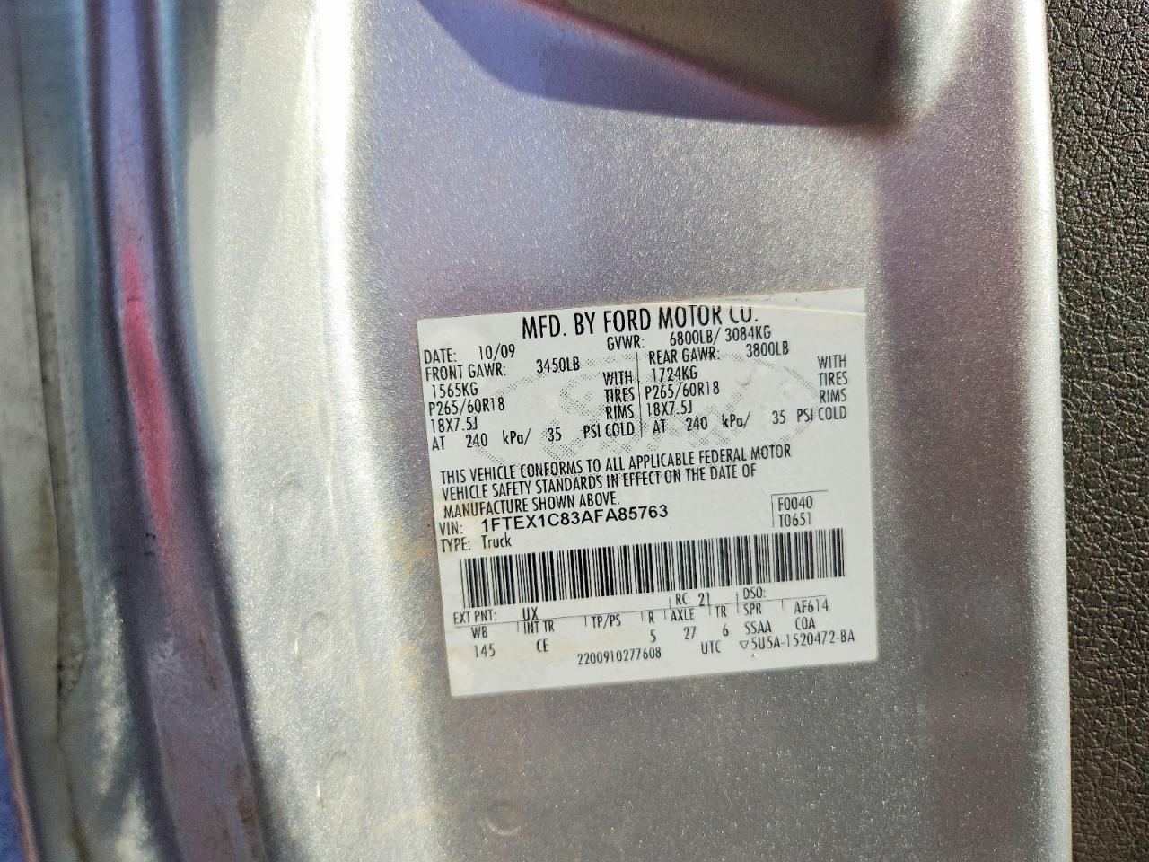 2010 Ford F150 Super Cab Silver vin: 1FTEX1C83AFA85763