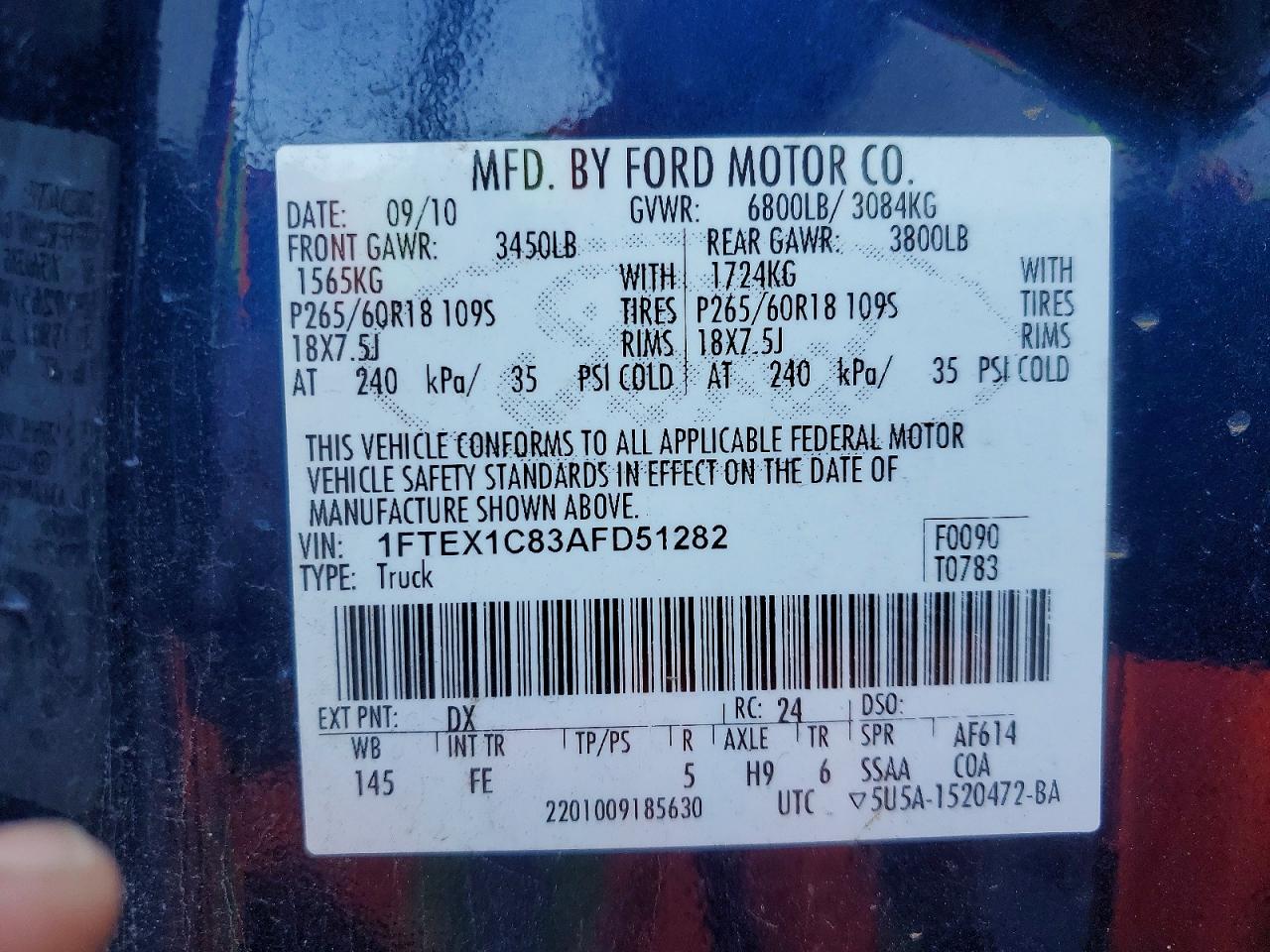 2010 Ford F150 Super Cab Blue vin: 1FTEX1C83AFD51282