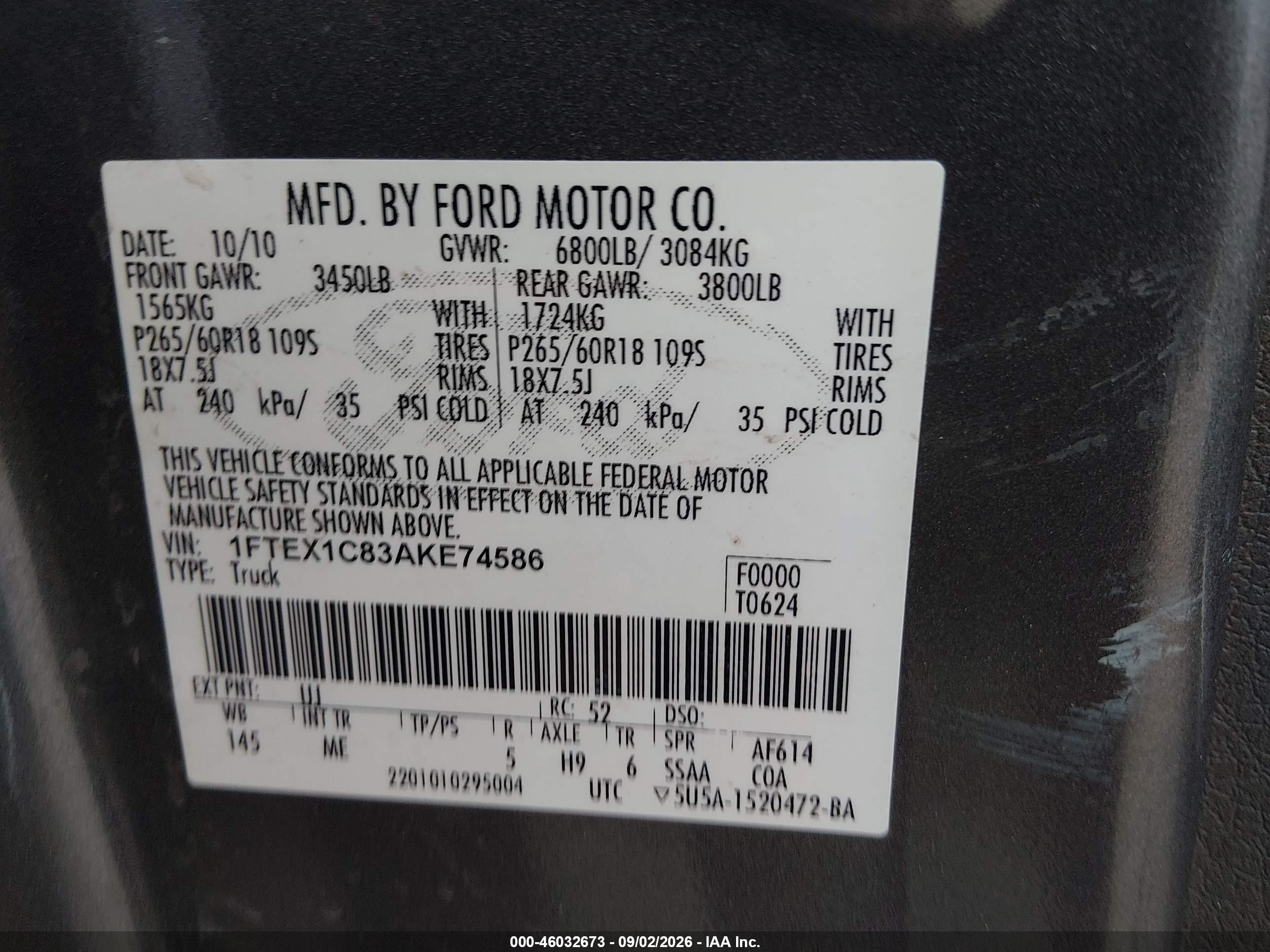 2010 Ford F-150 Xlt Gray vin: 1FTEX1C83AKE74586