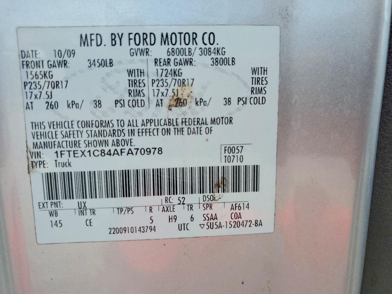 2010 Ford F150 Super Cab Silver vin: 1FTEX1C84AFA70978