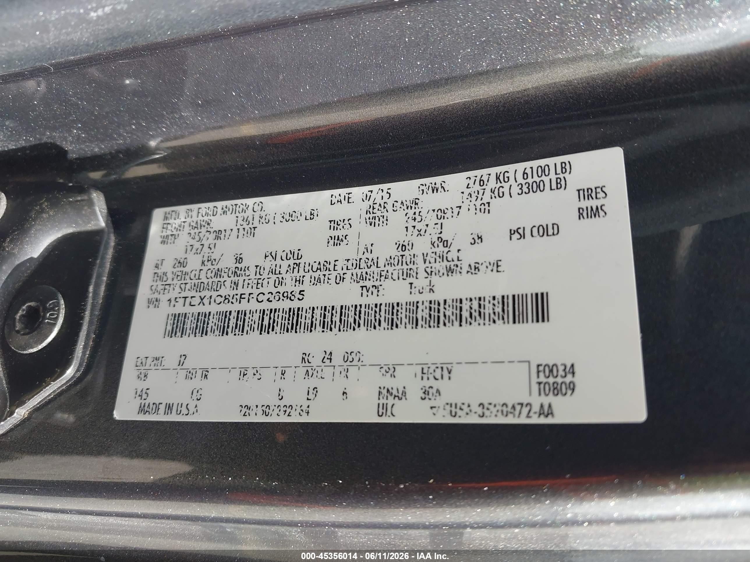 2015 Ford F-150 Xl Gray vin: 1FTEX1C85FFC26985