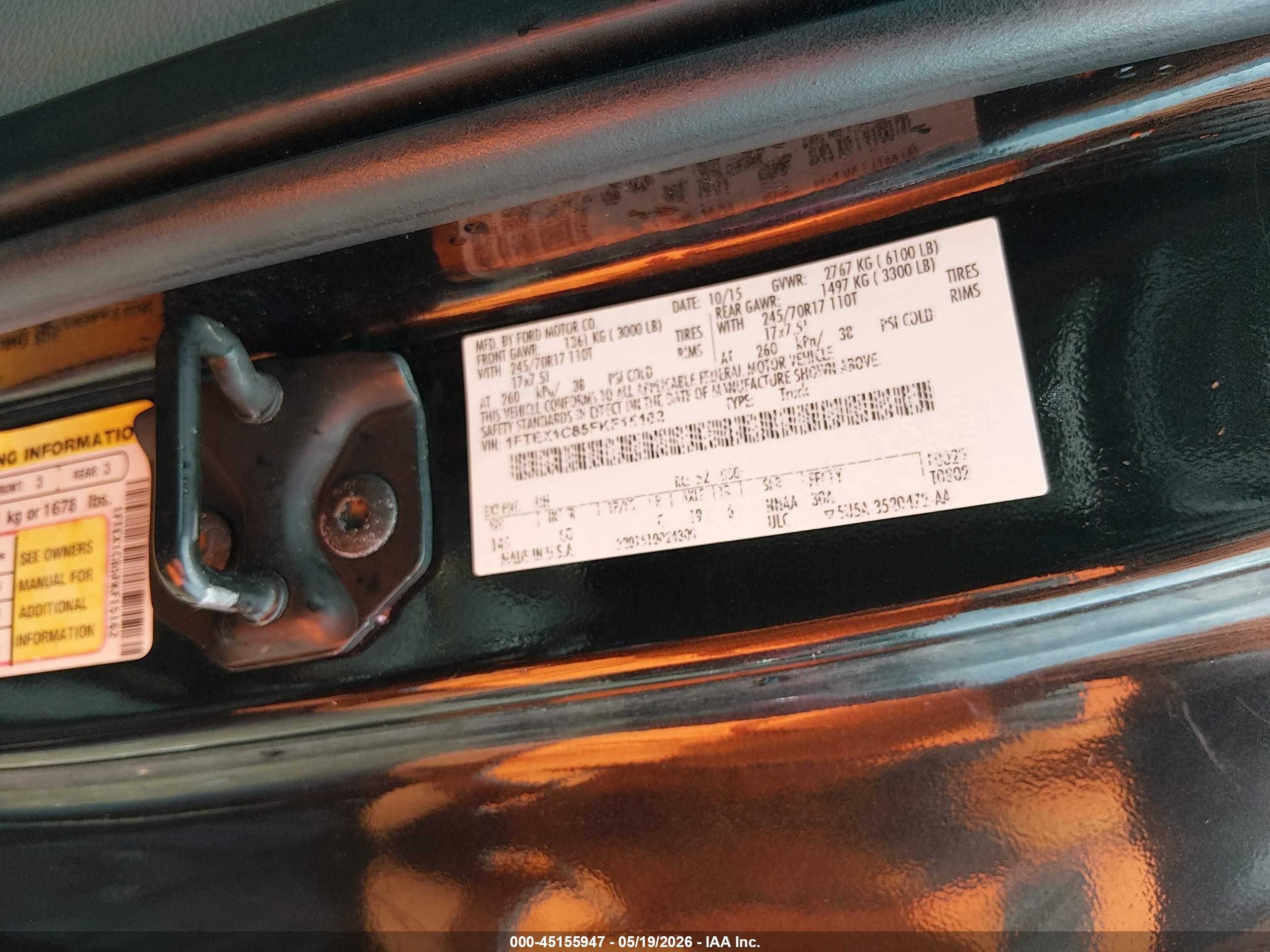 2015 Ford F-150 Xl Black vin: 1FTEX1C85FKF15162