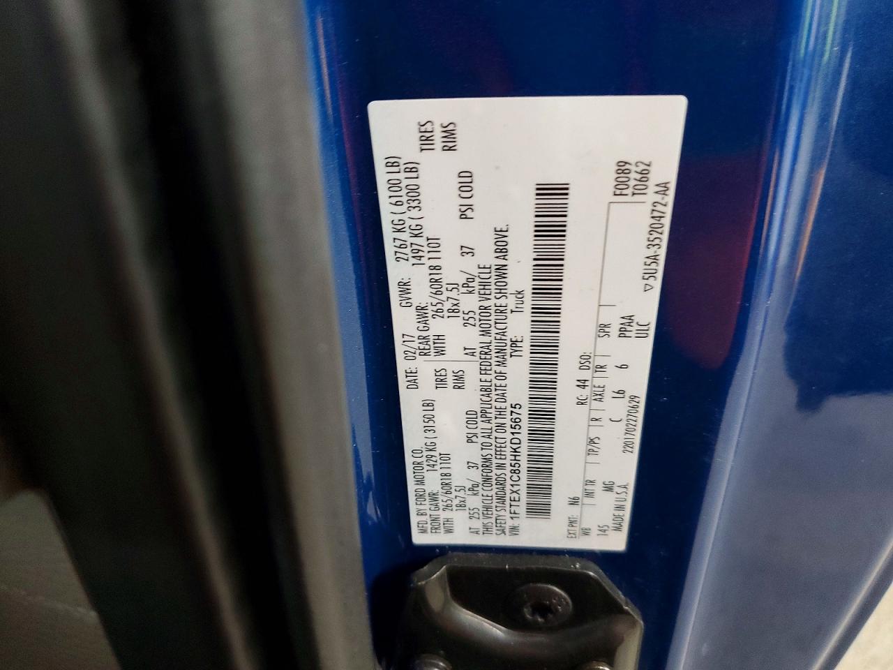2017 Ford F150 Super Cab Blue vin: 1FTEX1C85HKD15675