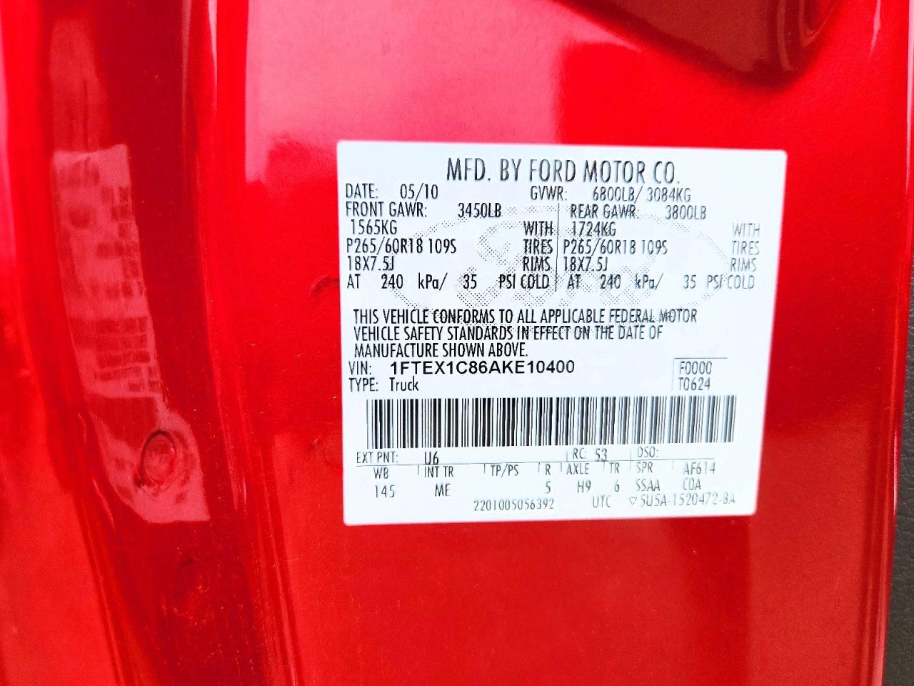 2010 Ford F150 Super Cab Красный vin: 1FTEX1C86AKE10400