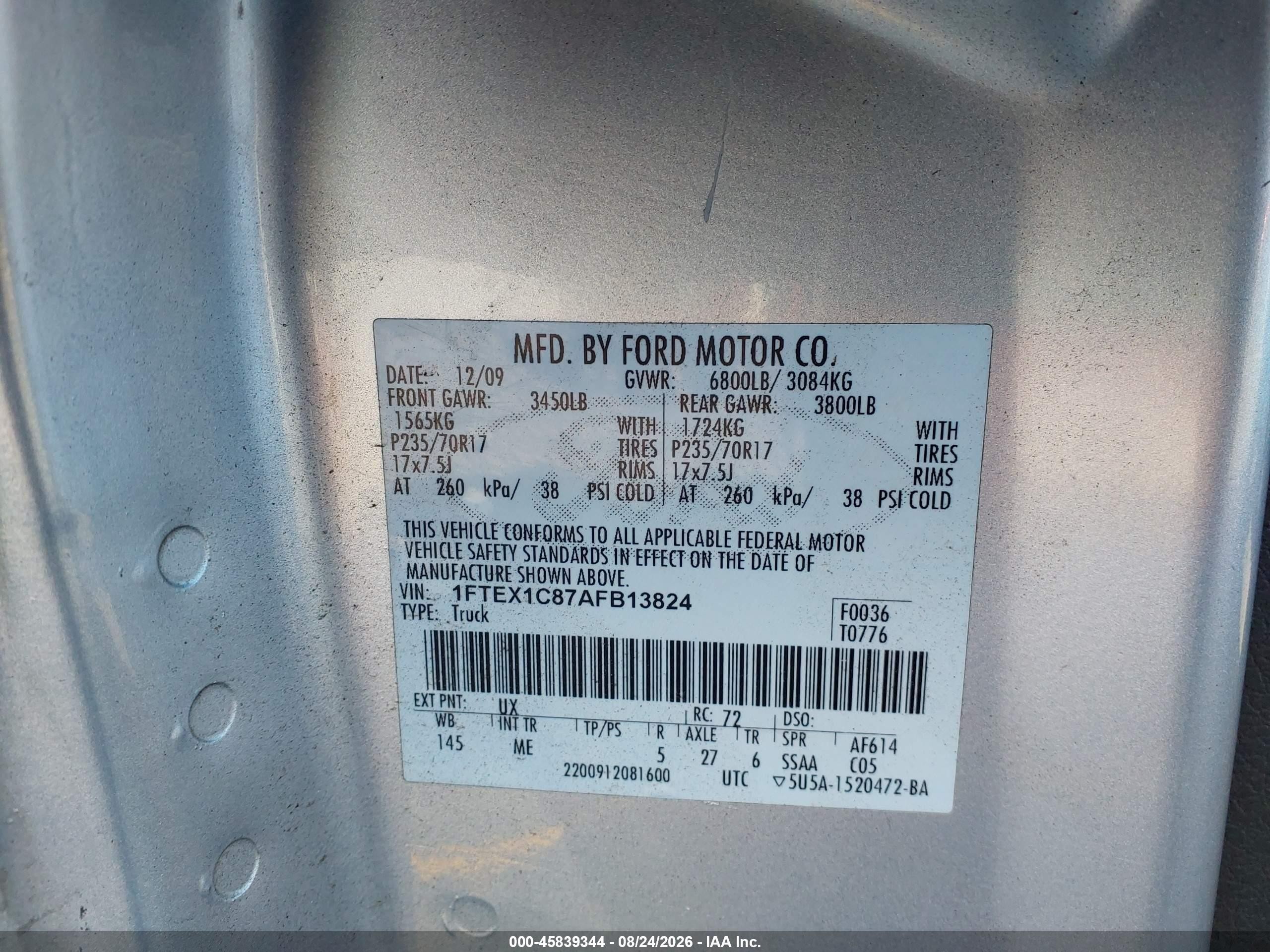 2010 Ford F-150 Fx2 Sport/stx/xl/xlt Silver vin: 1FTEX1C87AFB13824