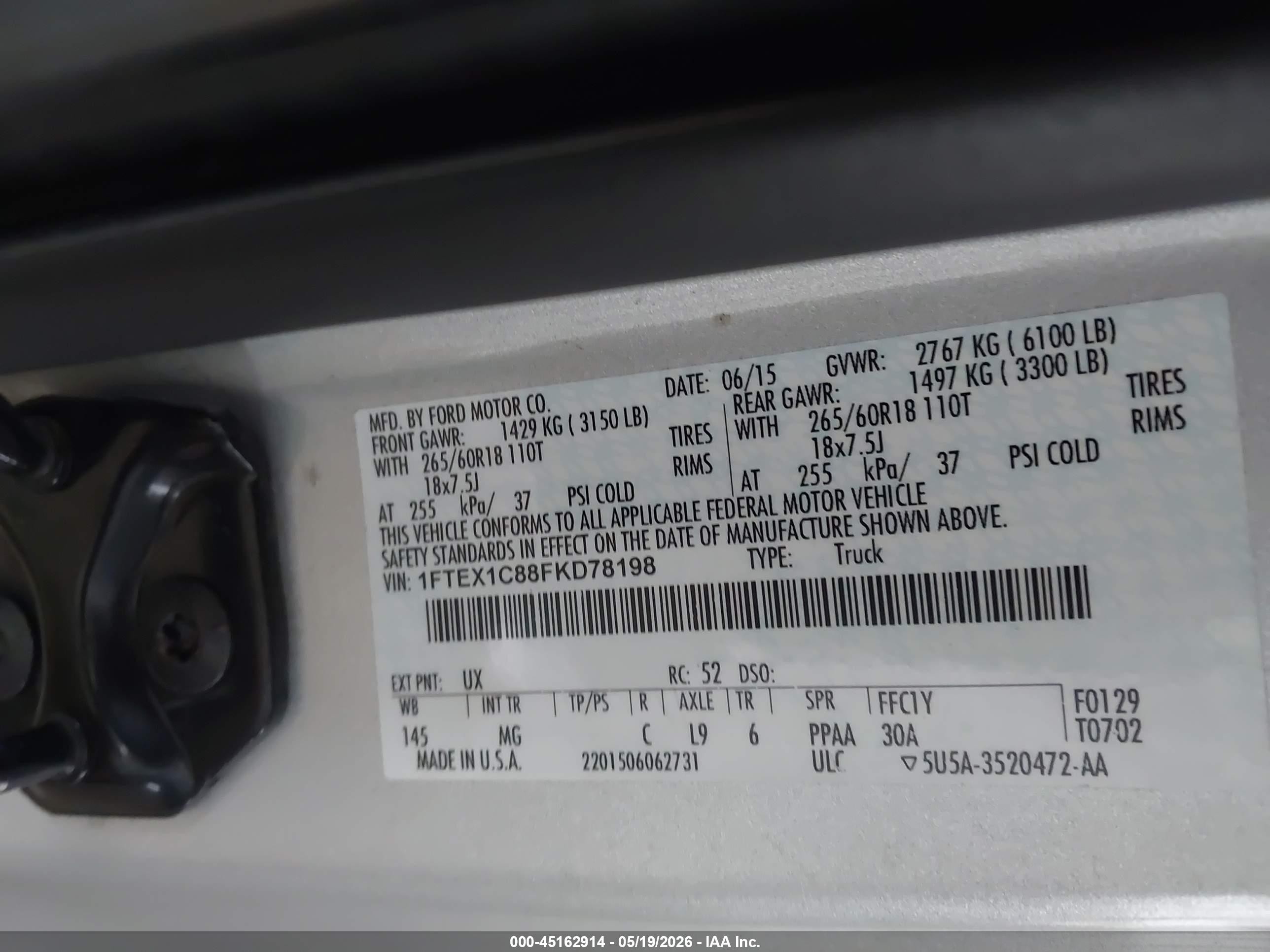 2015 Ford F-150 Xlt Silver vin: 1FTEX1C88FKD78198
