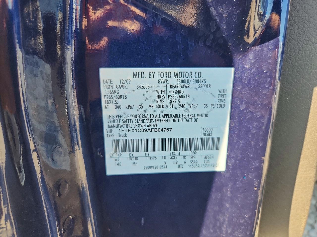 2010 Ford F150 Blue vin: 1FTEX1C89AFB04767