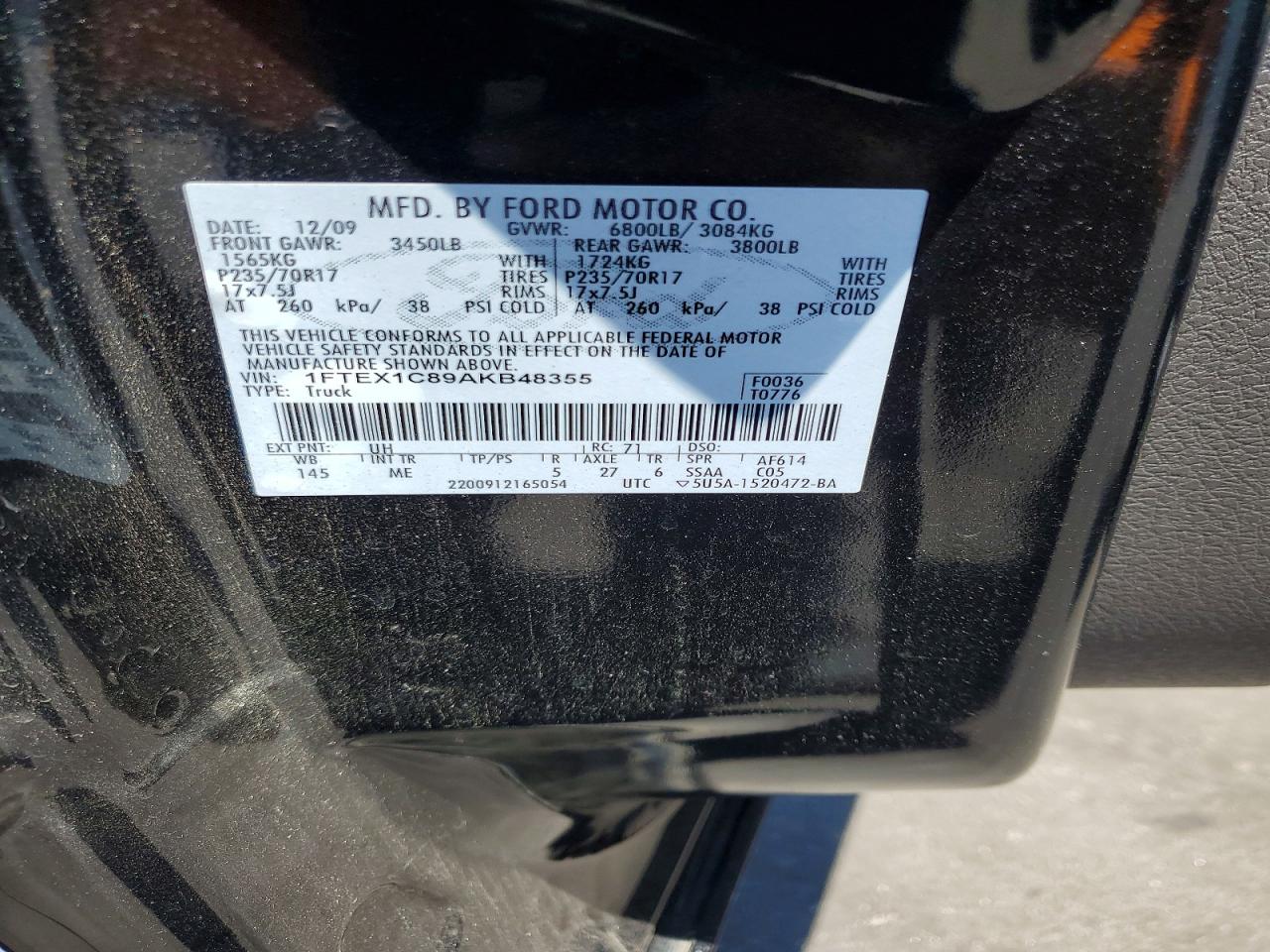 2010 Ford F150 Super Cab Black vin: 1FTEX1C89AKB48355