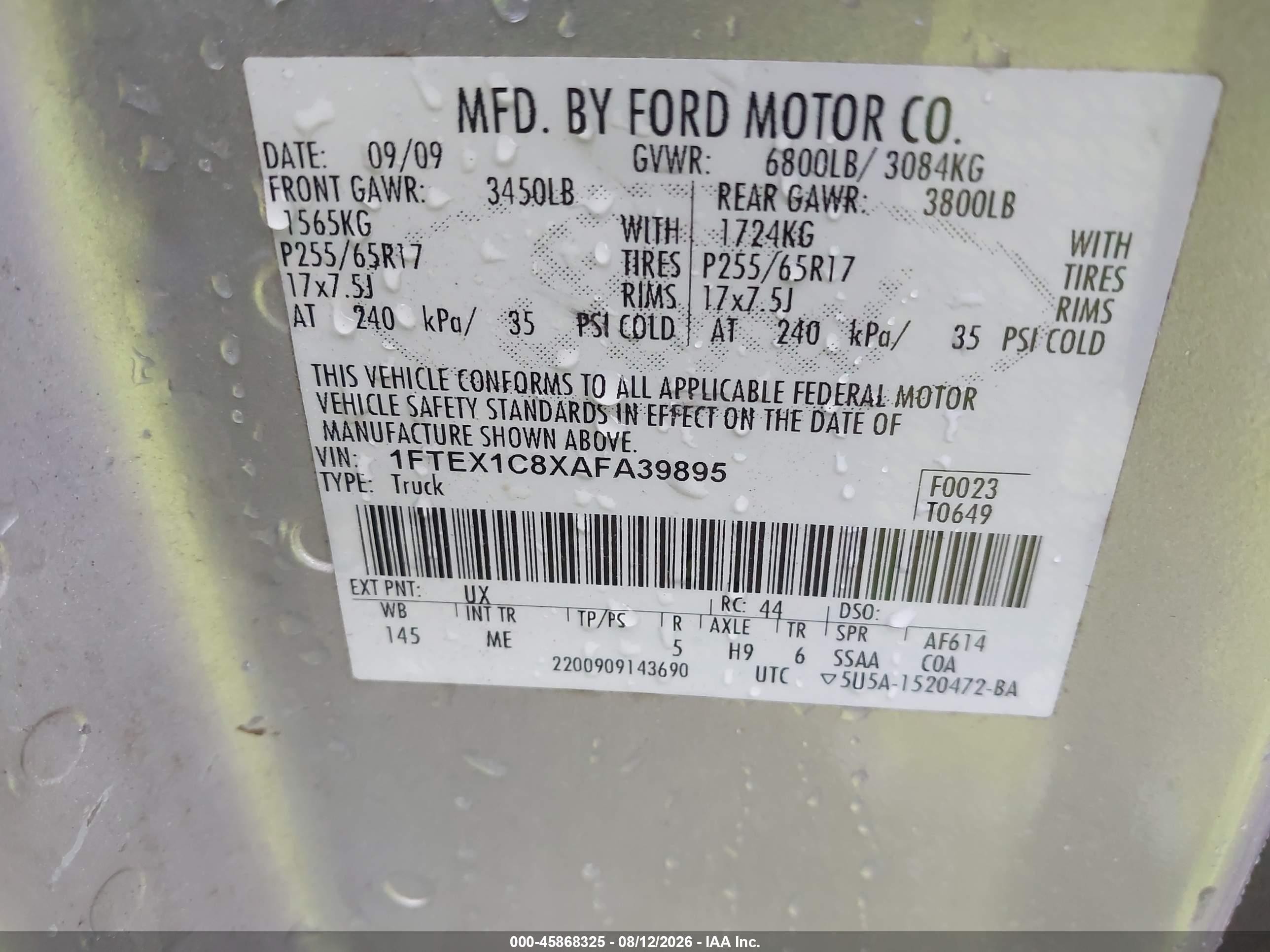 2010 Ford F-150 Fx2 Sport/stx/xl/xlt Silver vin: 1FTEX1C8XAFA39895