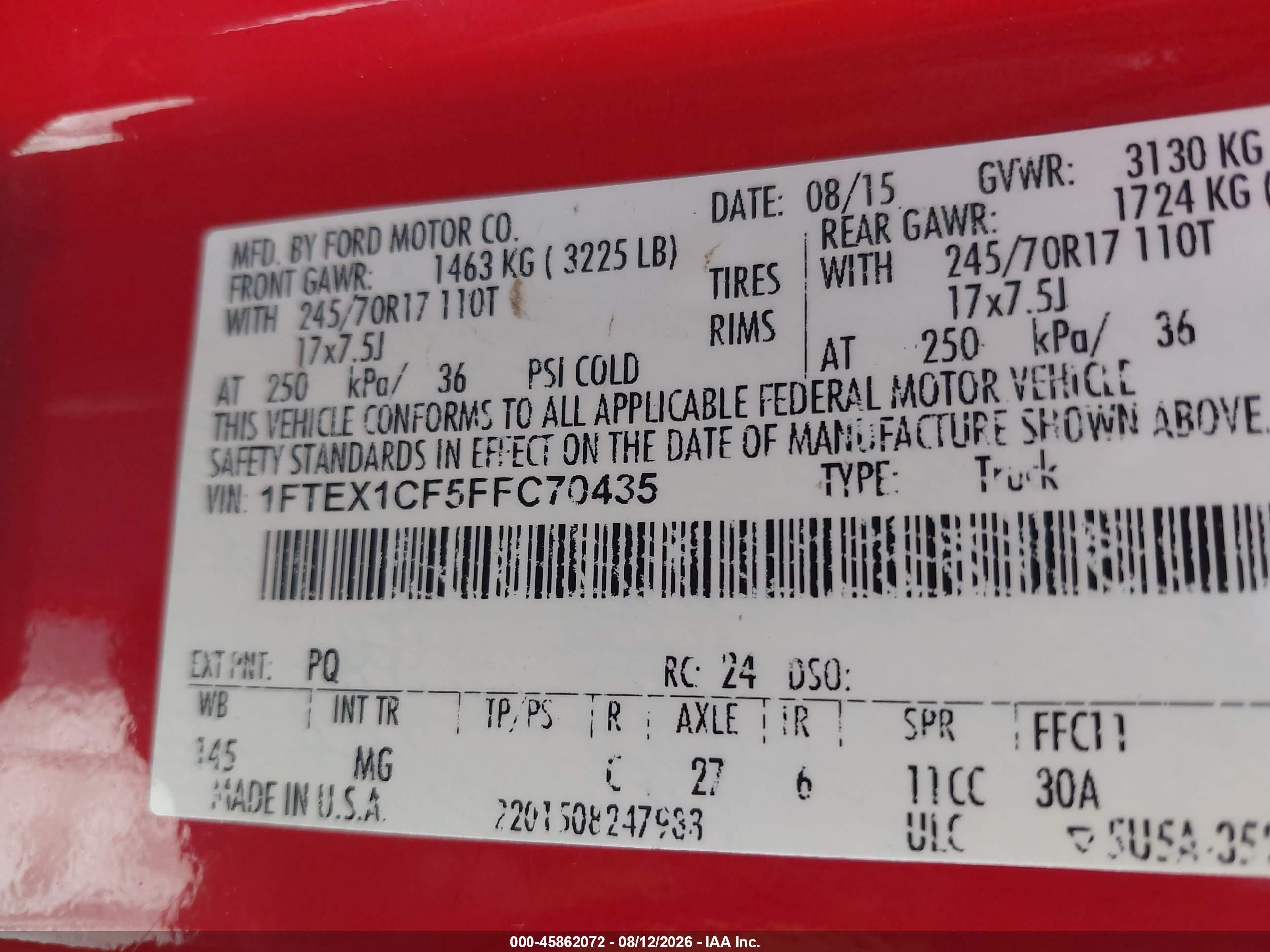 2015 Ford F-150 Xlt Red vin: 1FTEX1CF5FFC70435