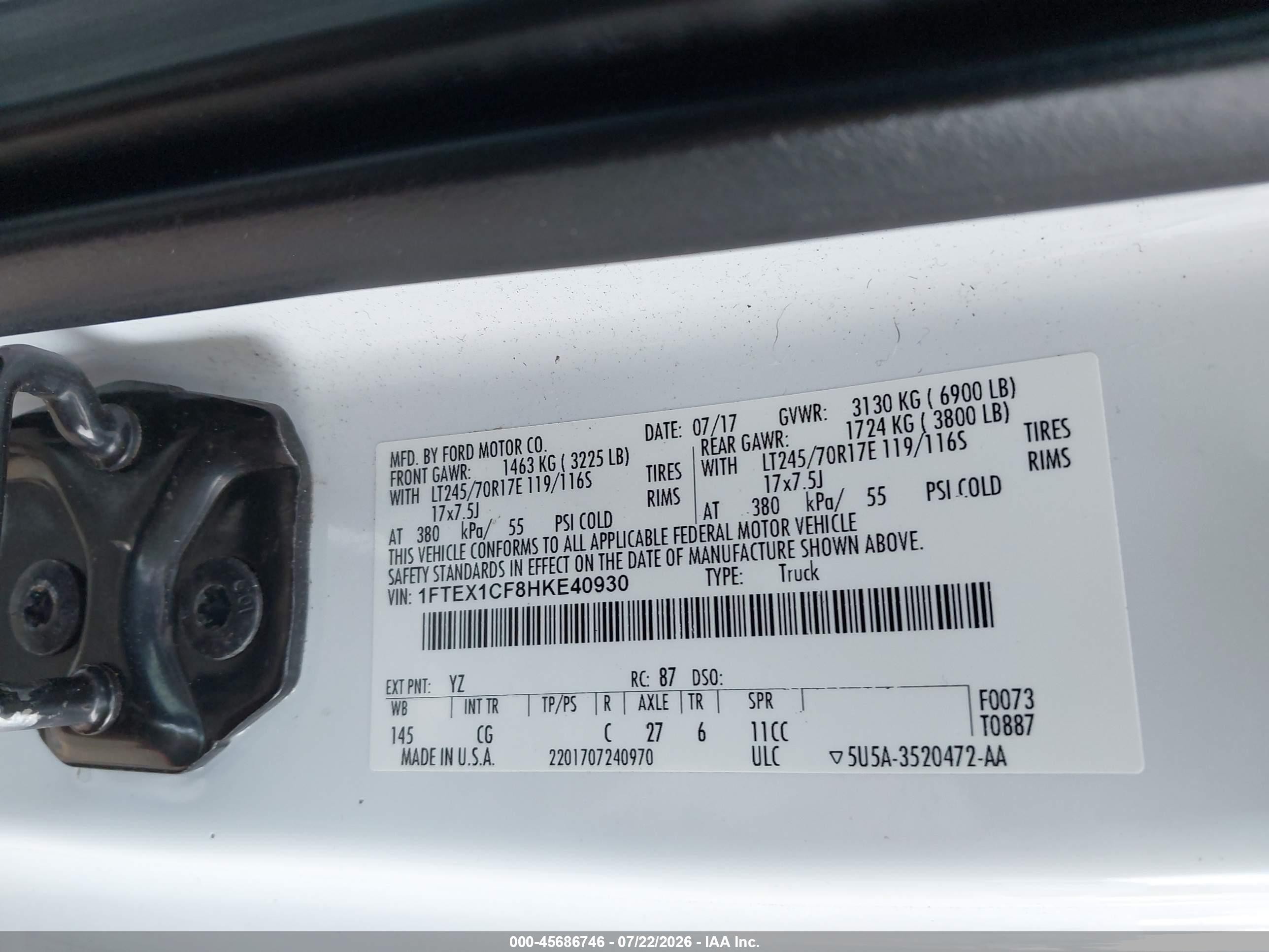 2017 Ford F-150 Xl White vin: 1FTEX1CF8HKE40930