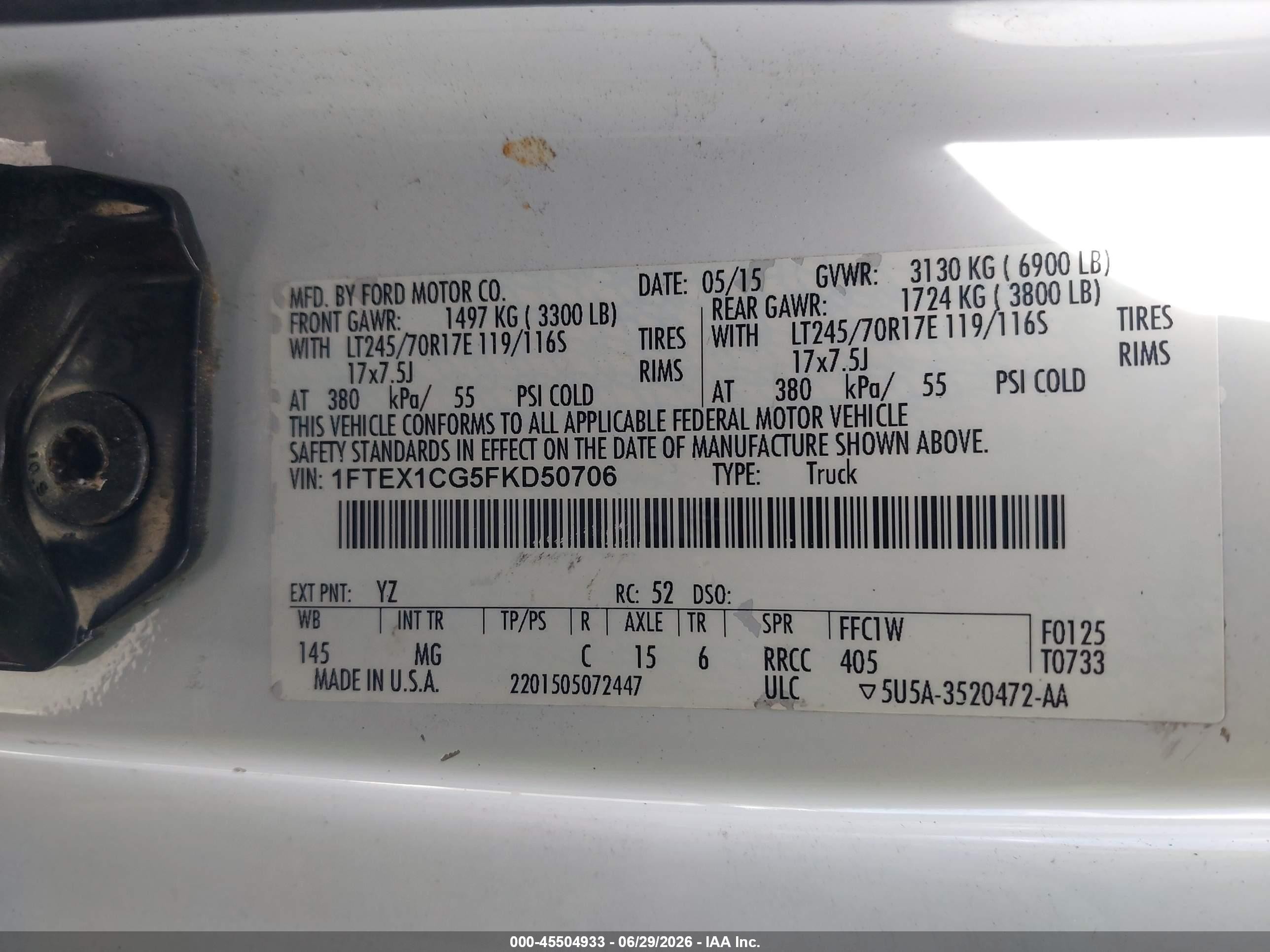2015 Ford F-150 Lariat/xl/xlt Белый vin: 1FTEX1CG5FKD50706