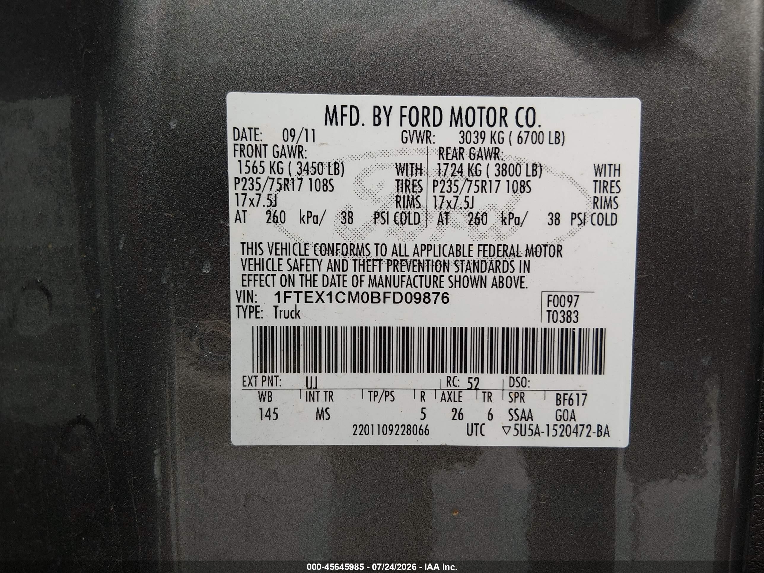 2011 Ford F-150 Xlt Gray vin: 1FTEX1CM0BFD09876
