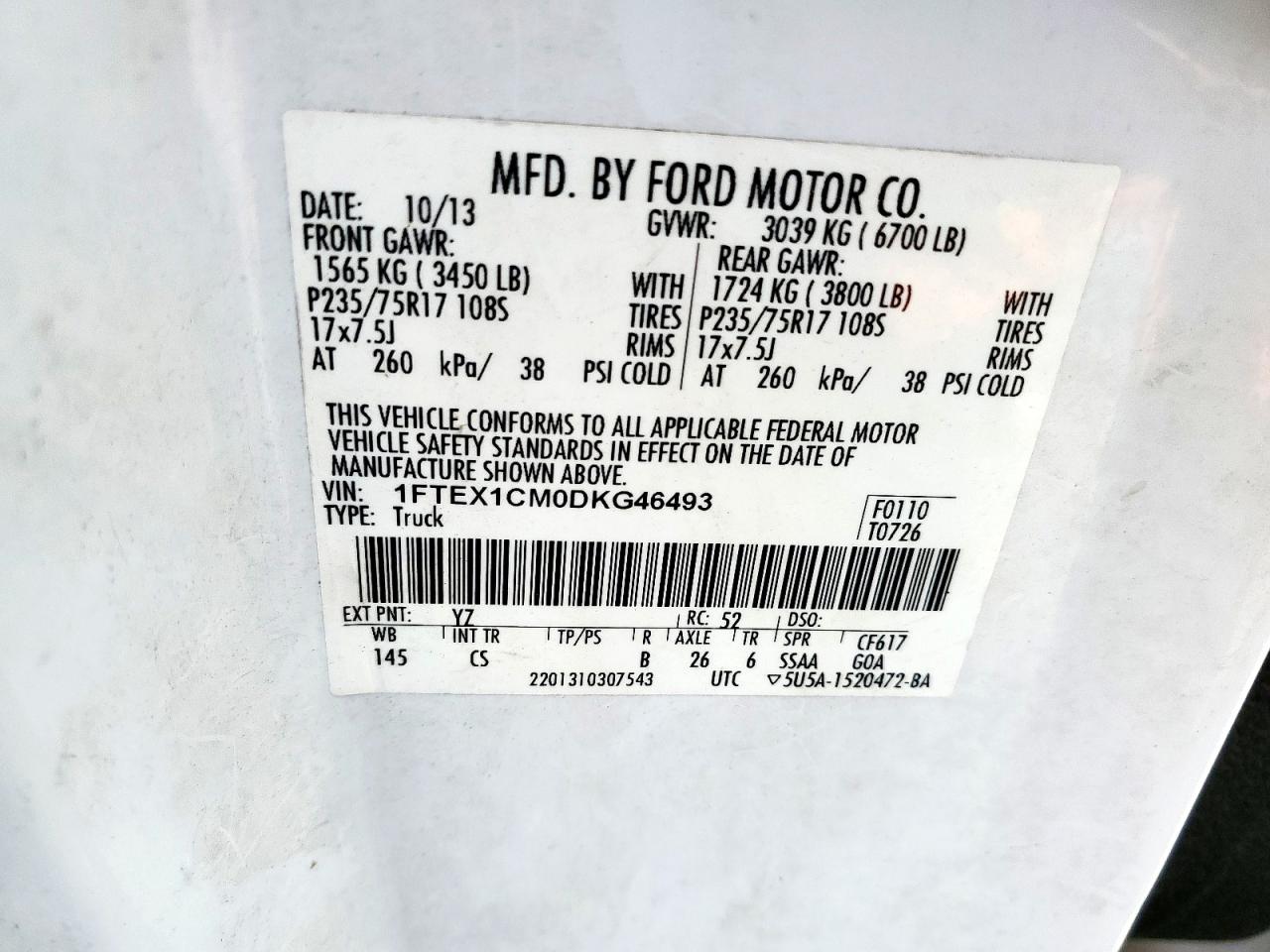 2013 Ford F150 Super Cab White vin: 1FTEX1CM0DKG46493