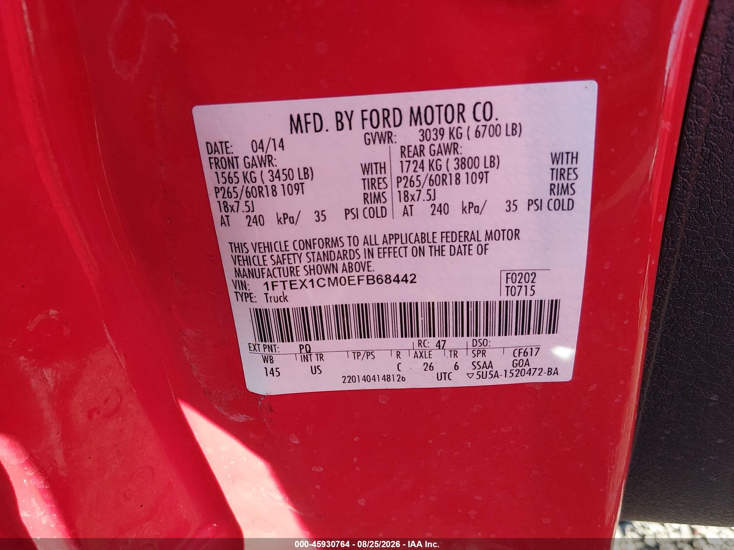 2014 Ford F-150 Stx Red vin: 1FTEX1CM0EFB68442