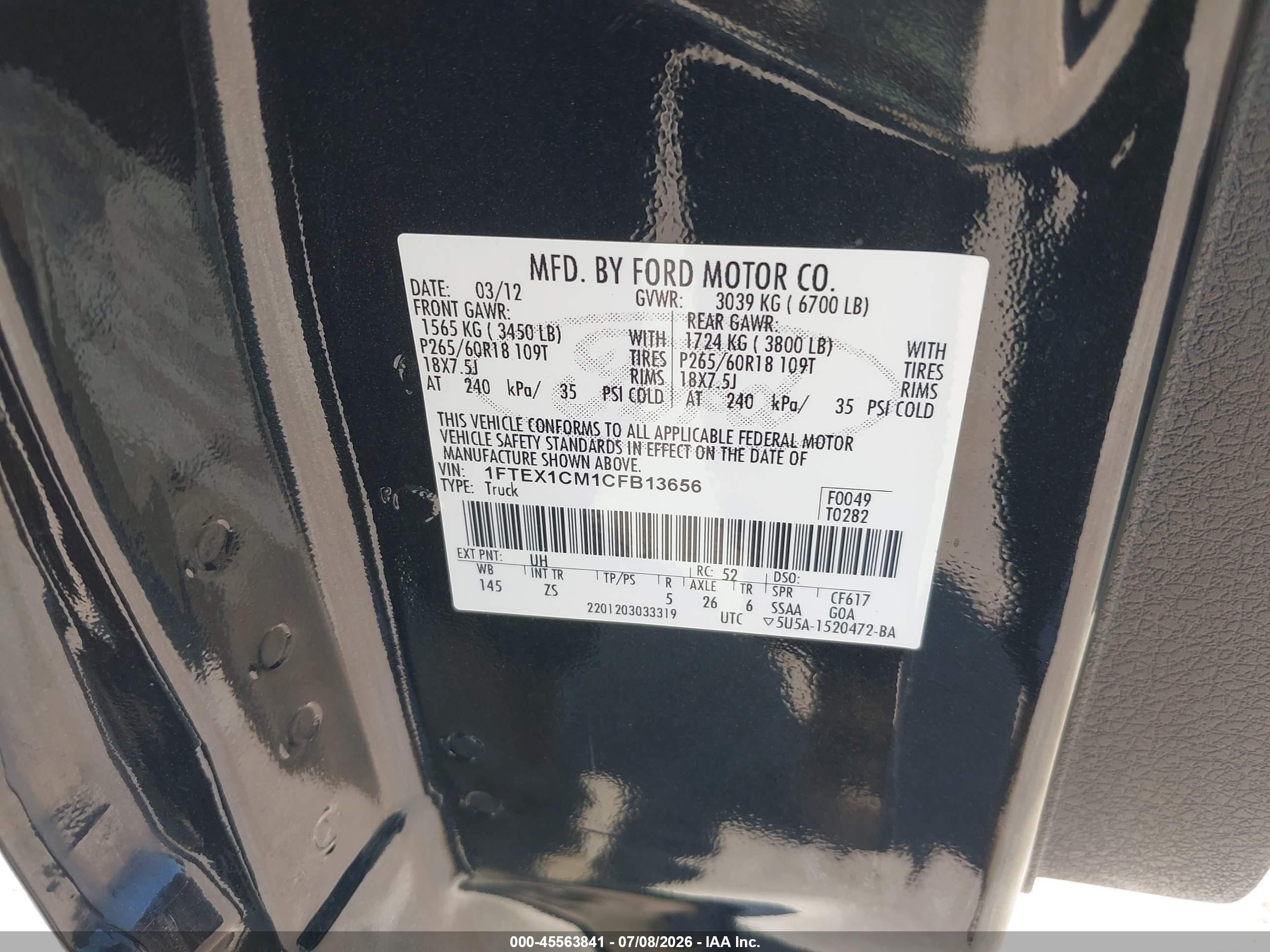 2012 Ford F-150 Xlt Black vin: 1FTEX1CM1CFB13656