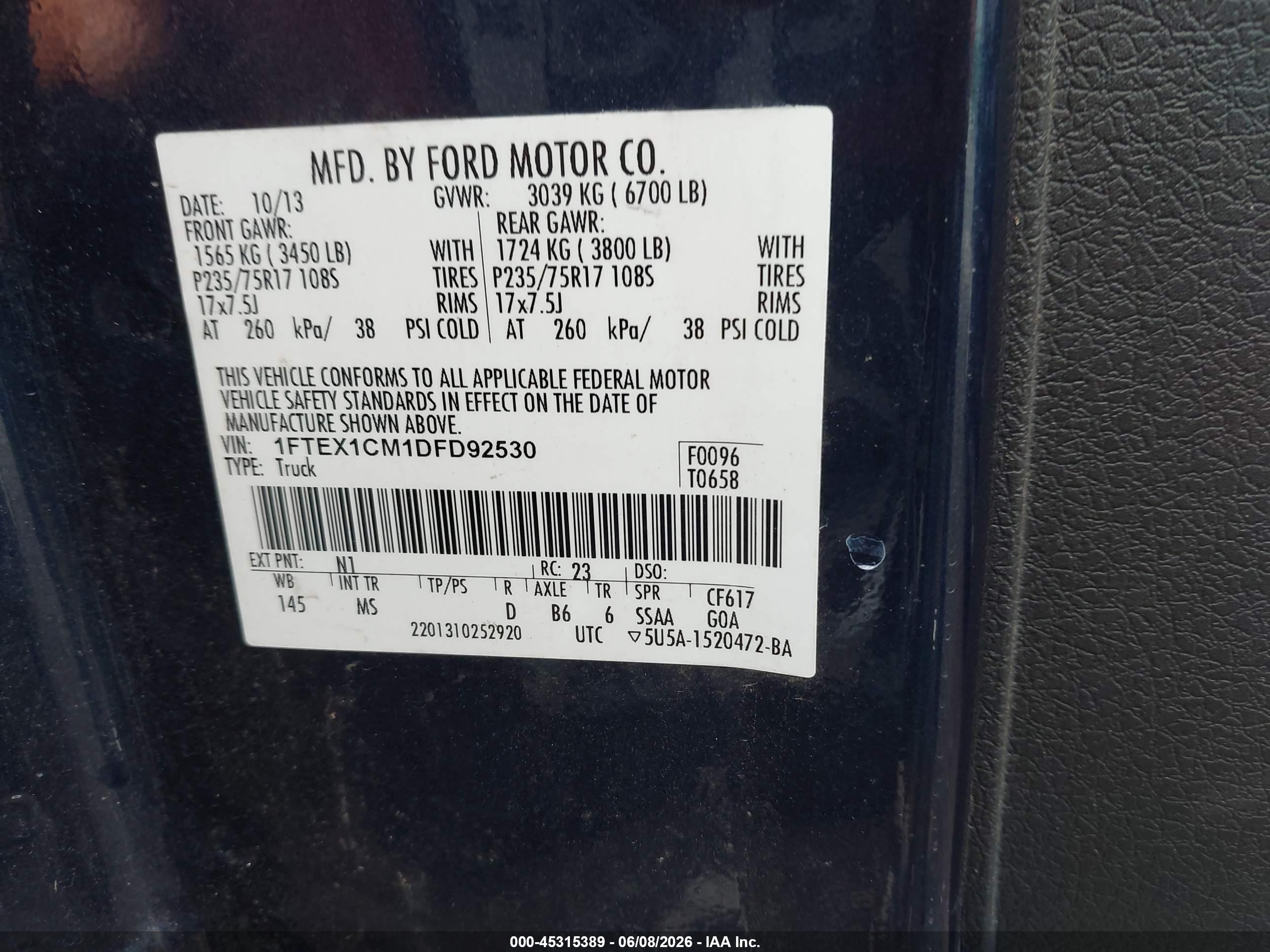 2013 Ford F-150 Xlt Blue vin: 1FTEX1CM1DFD92530