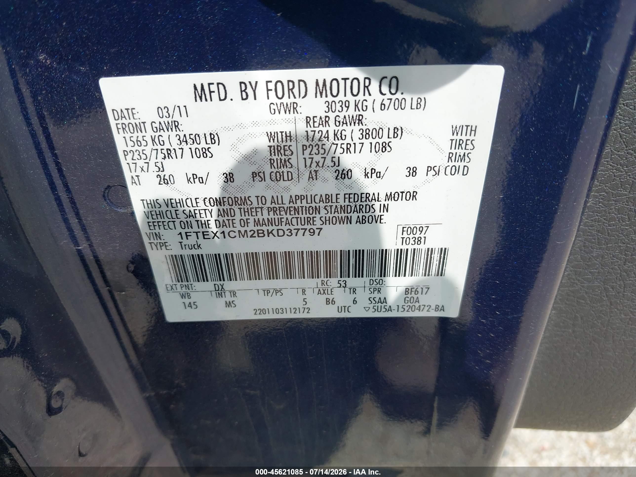 2011 Ford F-150 Xlt Dark Blue vin: 1FTEX1CM2BKD37797