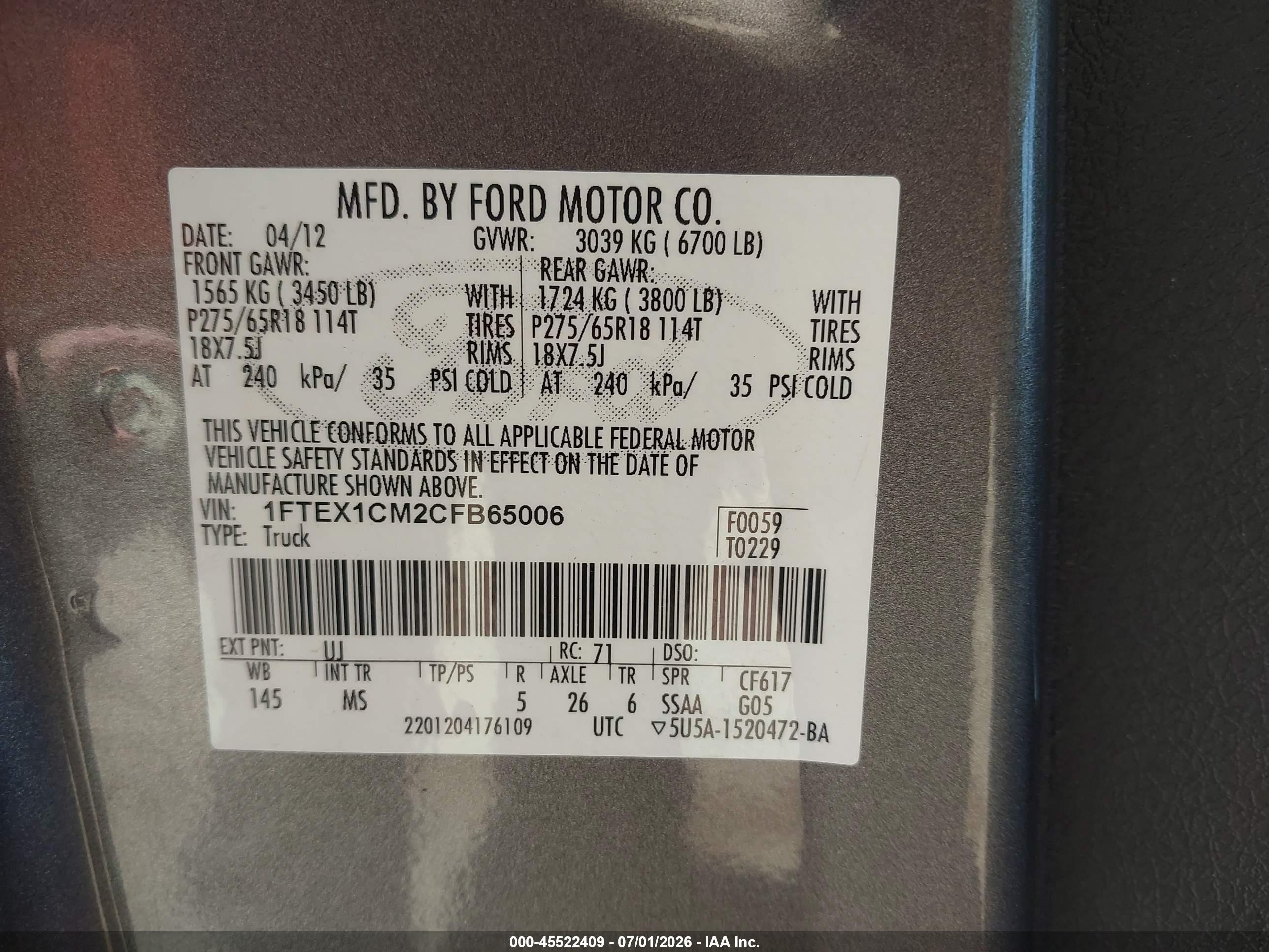 2012 Ford F-150 Stx/xl/xlt Gray vin: 1FTEX1CM2CFB65006