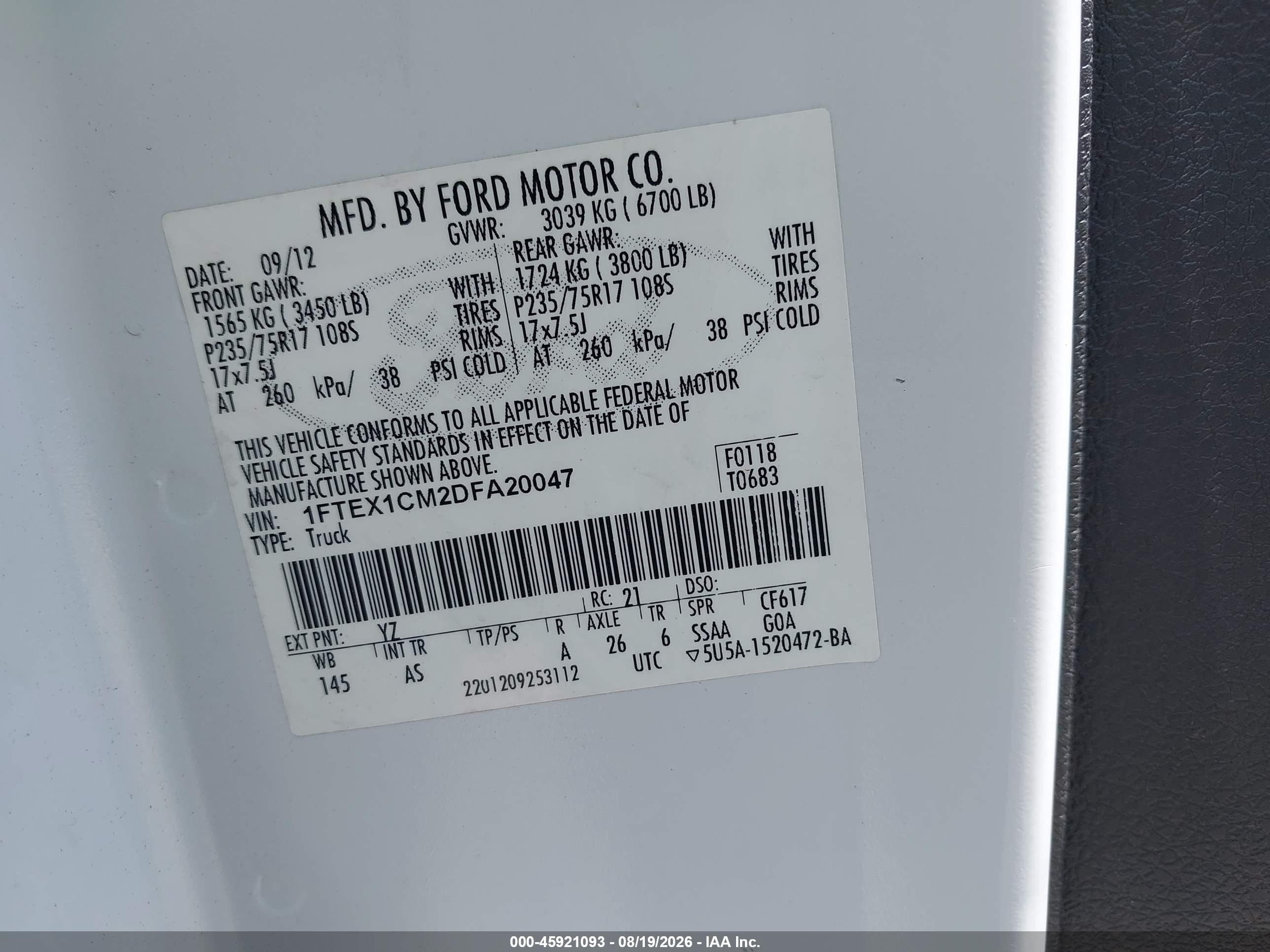 2013 Ford F-150 Xl White vin: 1FTEX1CM2DFA20047