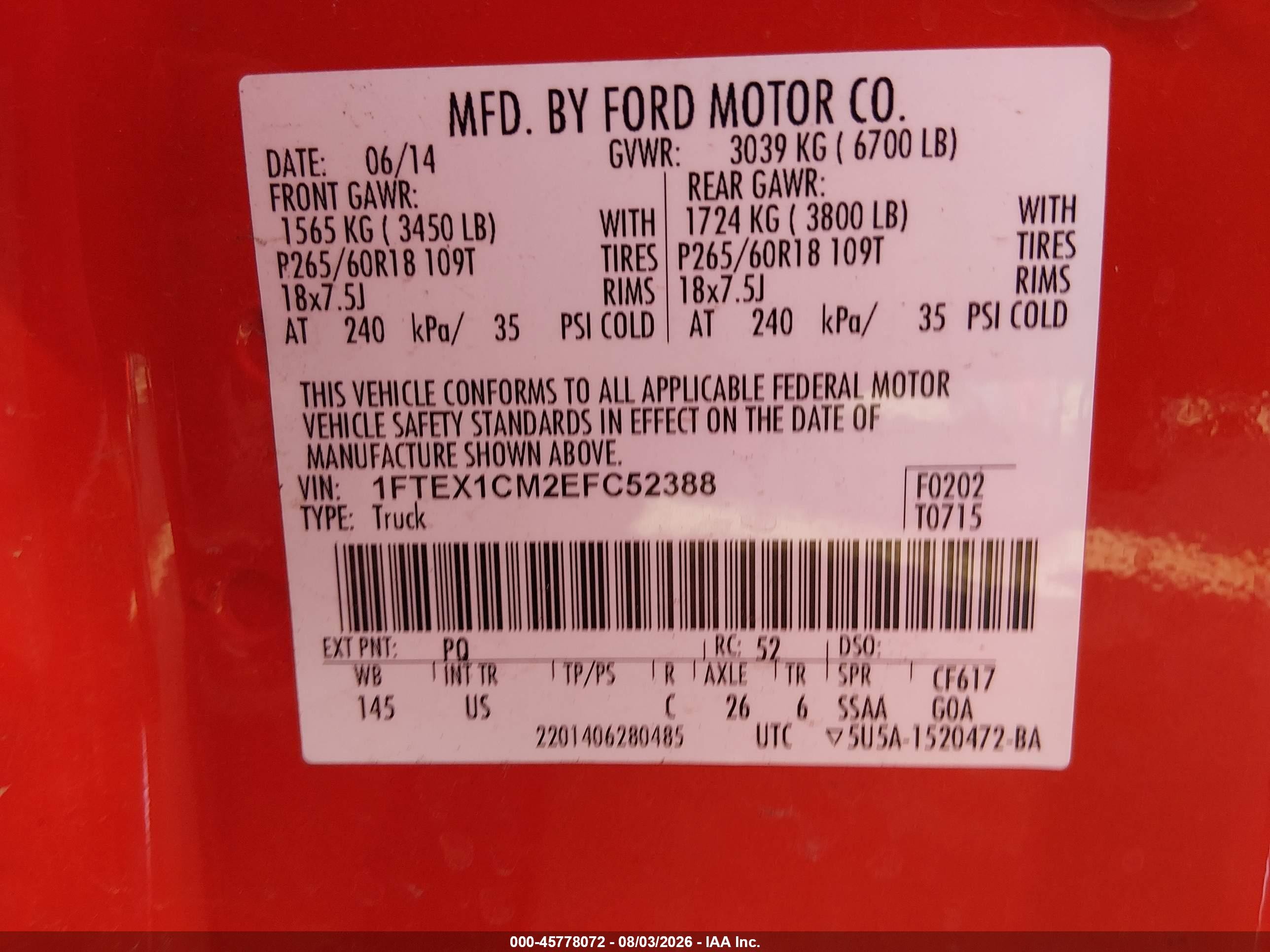 2014 Ford F-150 Stx Red vin: 1FTEX1CM2EFC52388