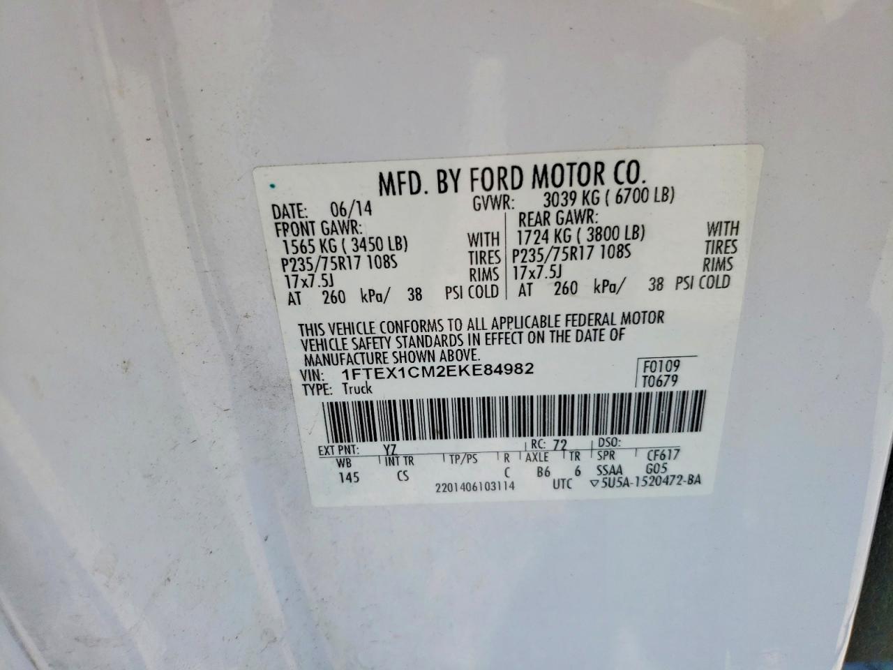 2014 Ford F150 Super Cab White vin: 1FTEX1CM2EKE84982