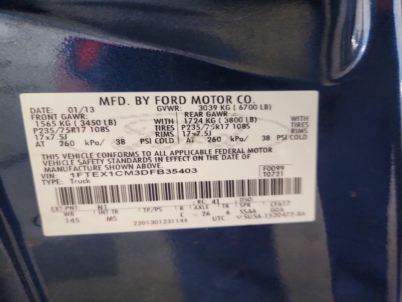 2013 Ford F150 Super Cab Blue vin: 1FTEX1CM3DFB35403