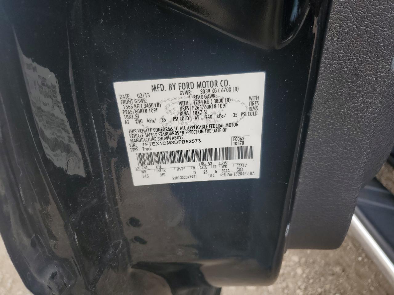 2013 Ford F150 Super Cab Black vin: 1FTEX1CM3DFB52573