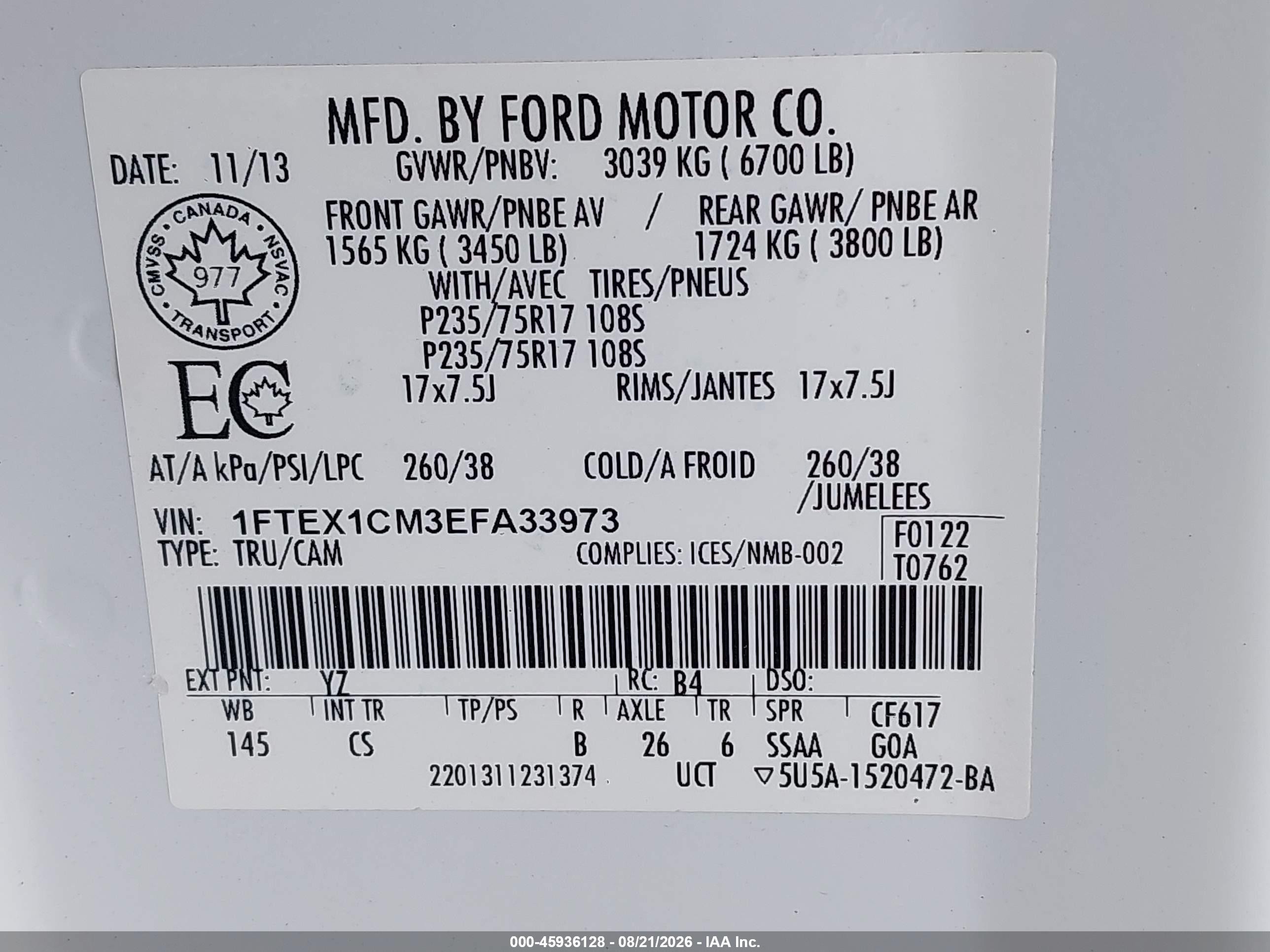 2014 Ford F-150 Stx Белый vin: 1FTEX1CM3EFA33973