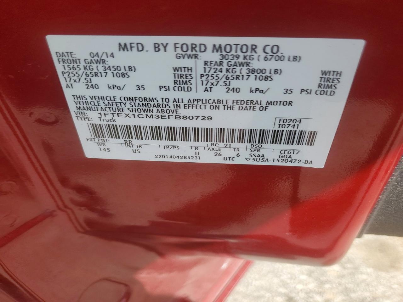 2014 Ford F150 Super Cab Red vin: 1FTEX1CM3EFB80729