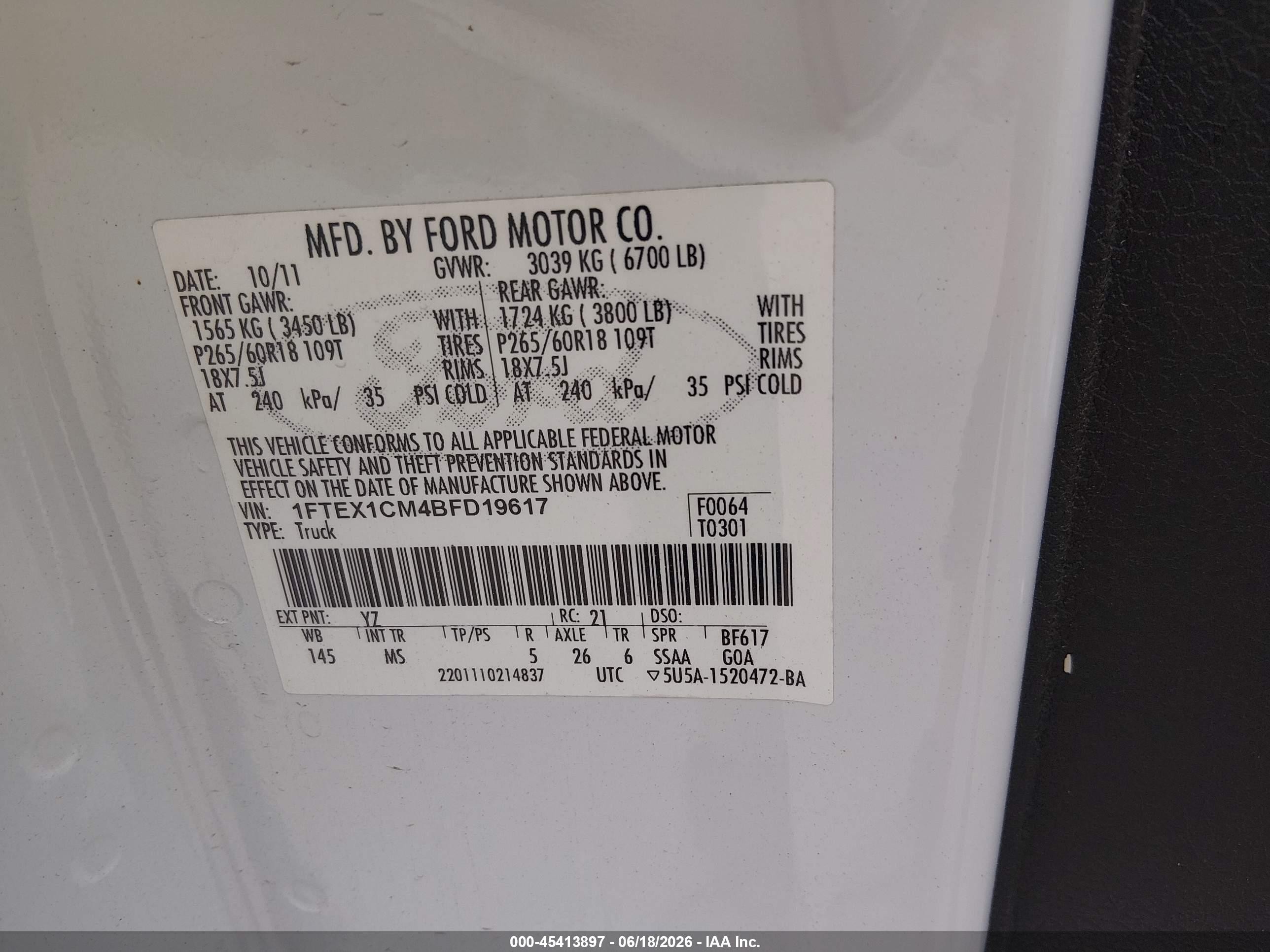 2011 Ford F-150 Xlt White vin: 1FTEX1CM4BFD19617