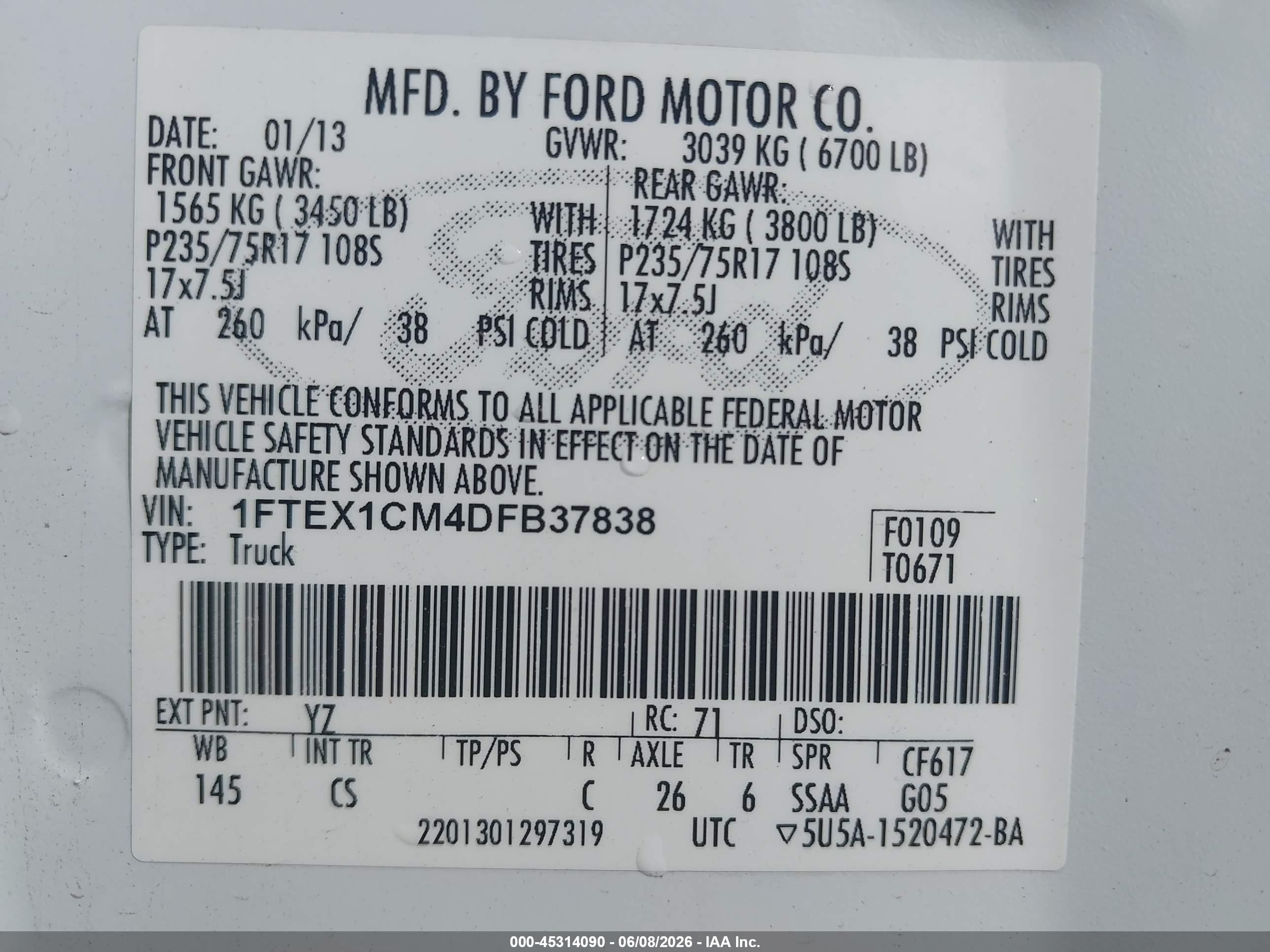 2013 Ford F-150 Xl White vin: 1FTEX1CM4DFB37838
