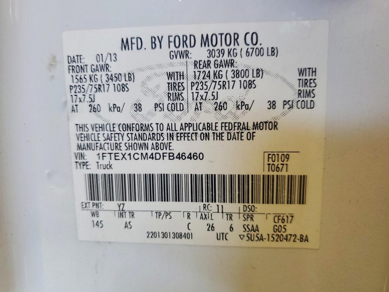 2013 Ford F150 Super Cab Белый vin: 1FTEX1CM4DFB46460