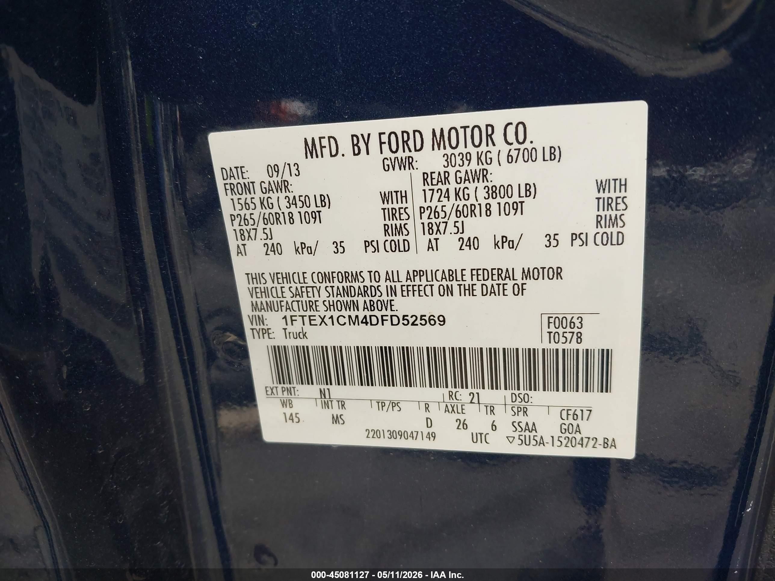 2013 Ford F-150 Xlt Blue vin: 1FTEX1CM4DFD52569