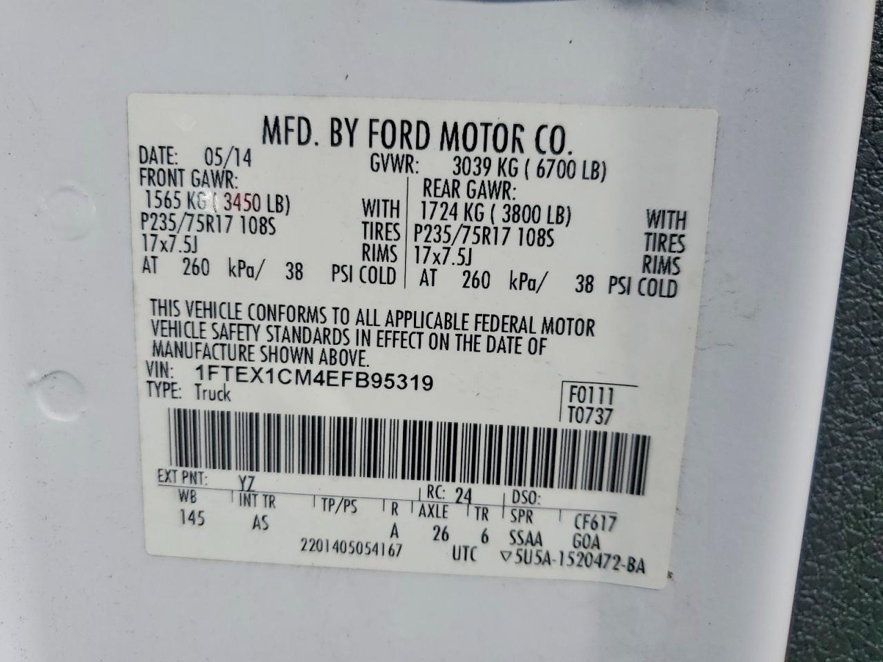 2014 Ford F150 Super Cab White vin: 1FTEX1CM4EFB95319