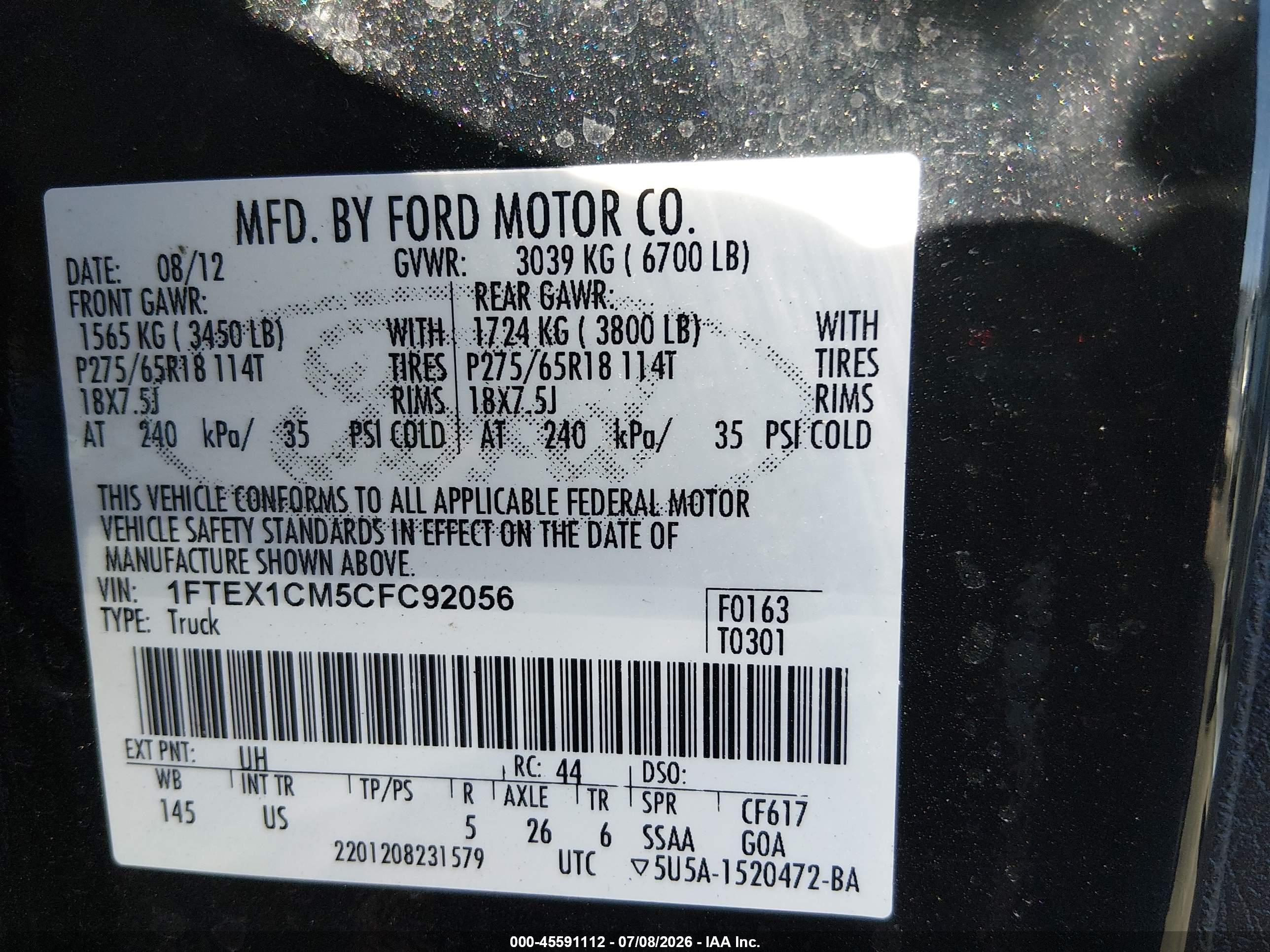 2012 Ford F-150 Xlt Black vin: 1FTEX1CM5CFC92056